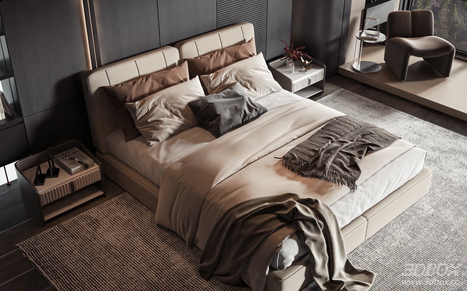 Modern Luxury Minimalist Double Bedroom Scene