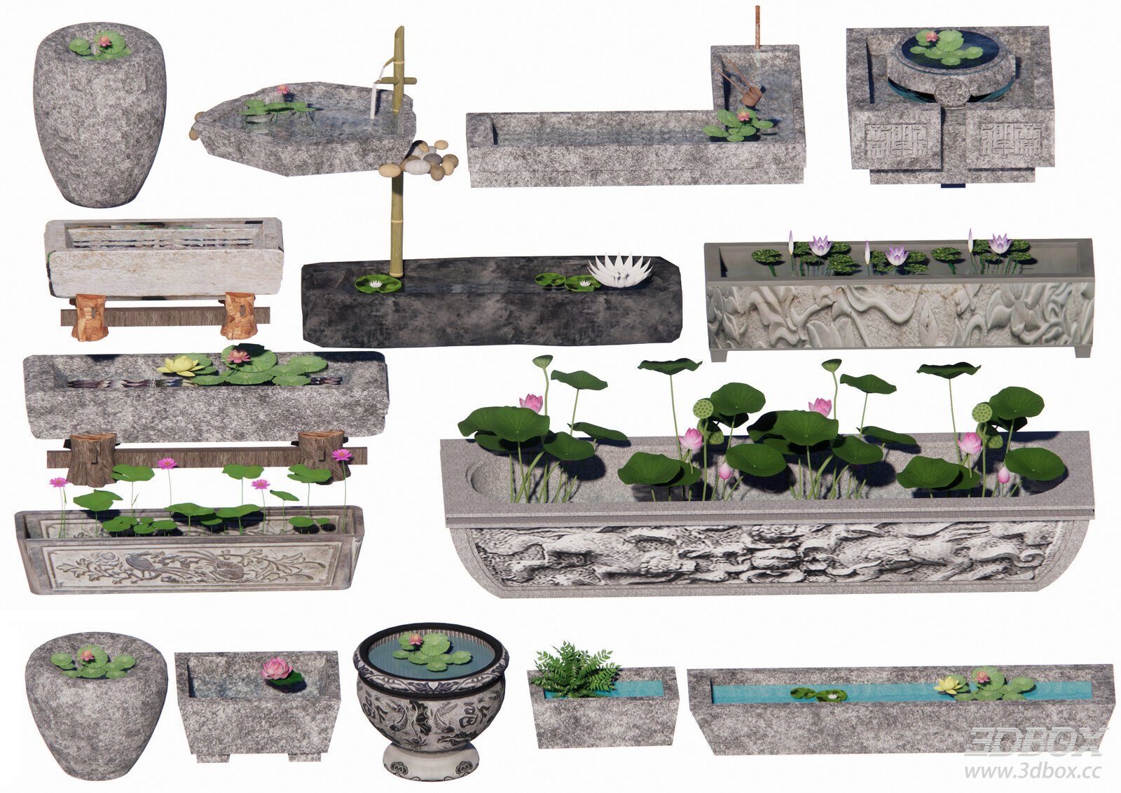 Traditional Chinese Stone Water Feature Lotus Pond Set