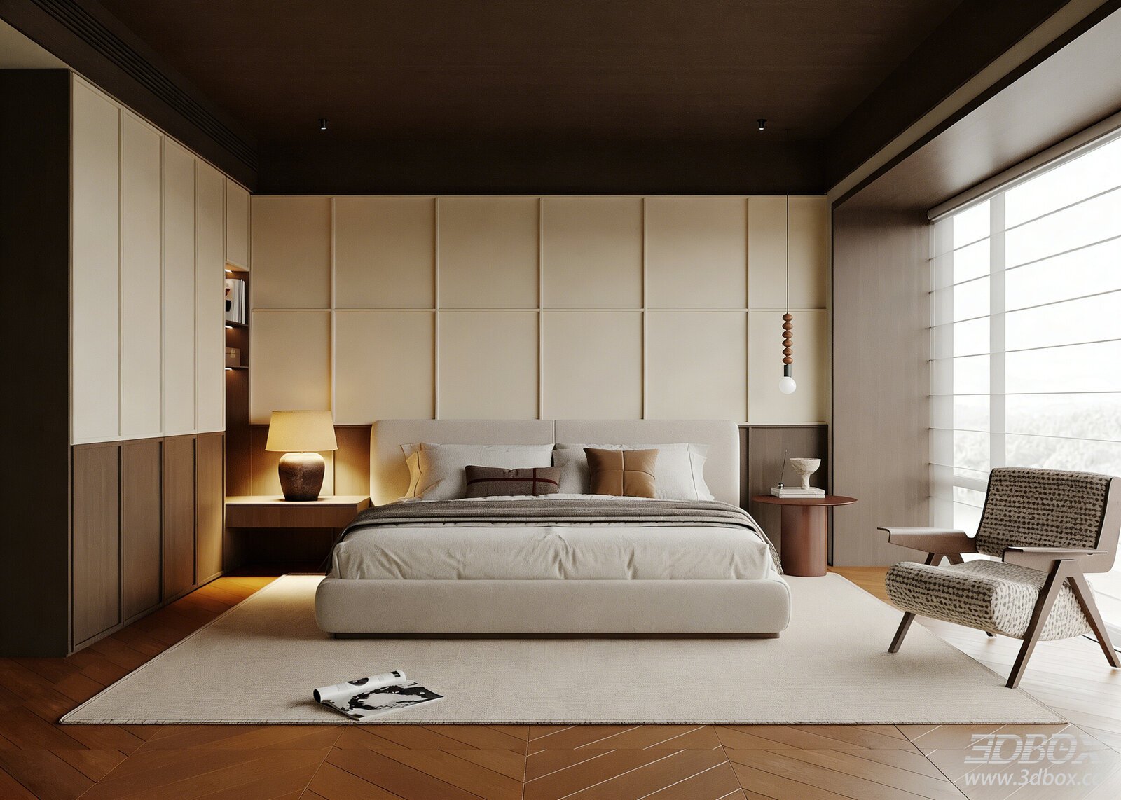 Modern Minimalist Master Bedroom Interior Scene