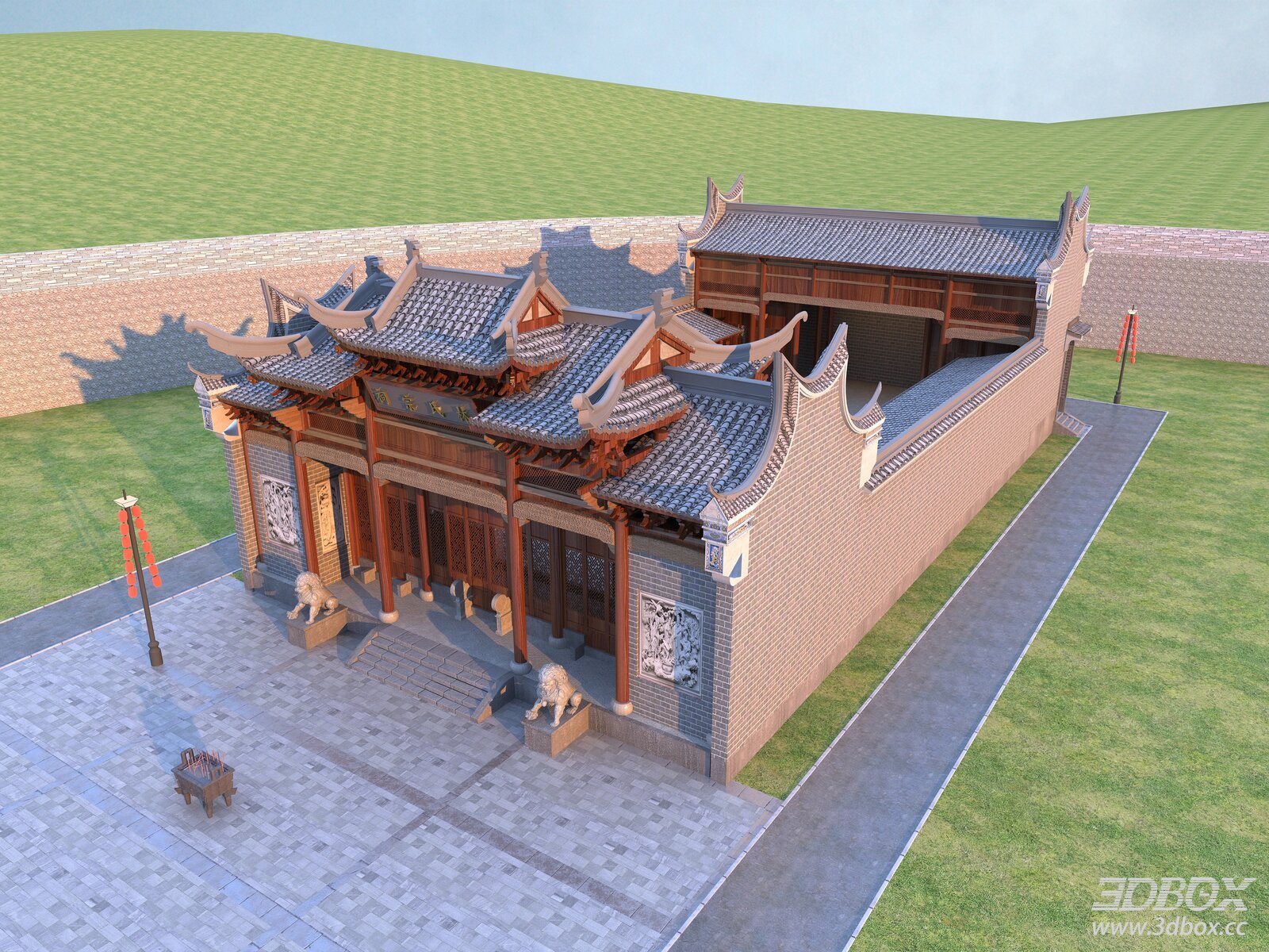 Traditional Chinese Ancestral Hall Exterior Building