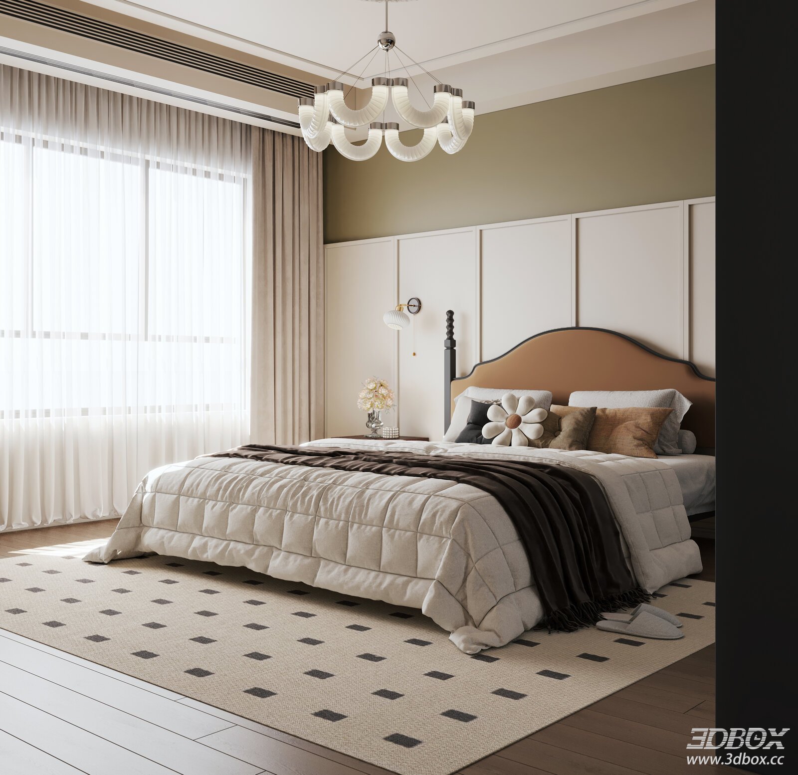 French Vintage Master Bedroom with Bay Window and Double Bed