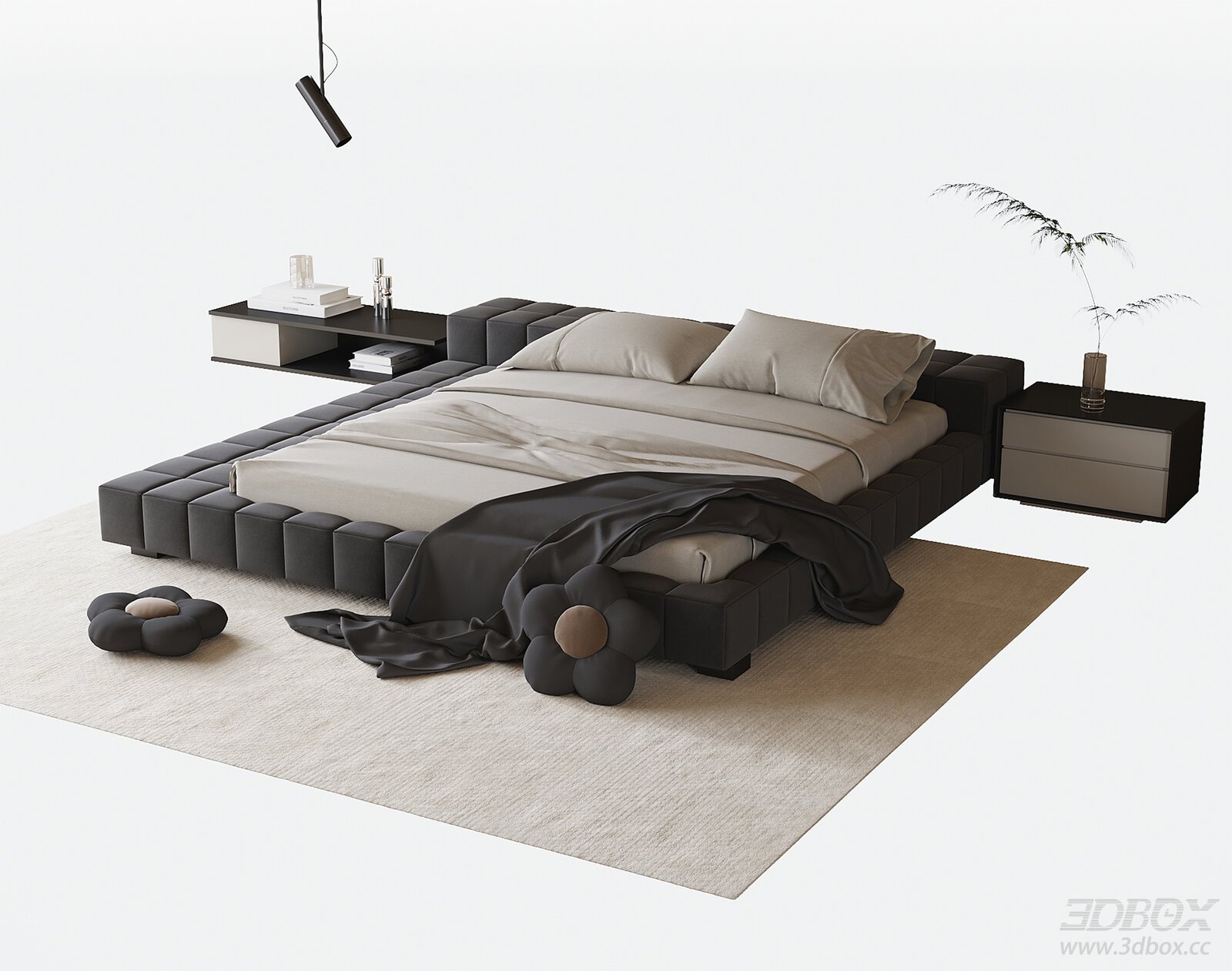 Modern Upholstered Double Bed with Nightstands and Decor