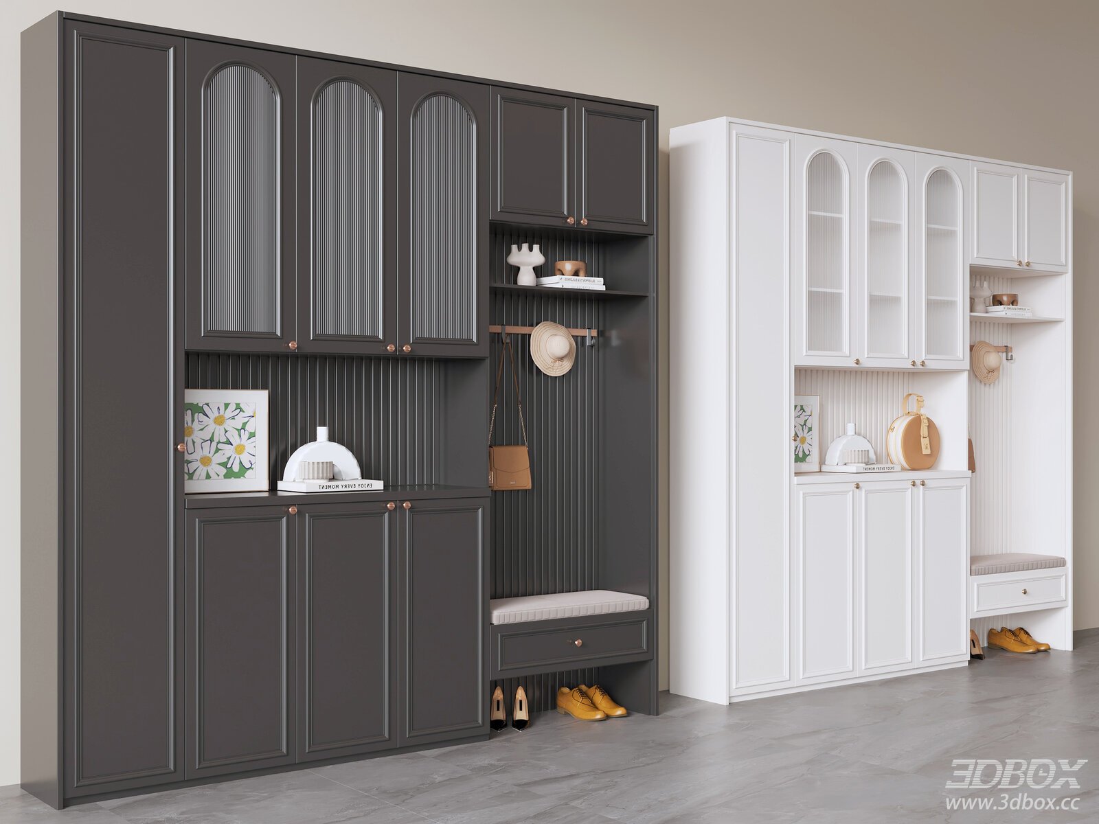 French Cream Style Hallway Shoe Cabinet with Shoe Bench