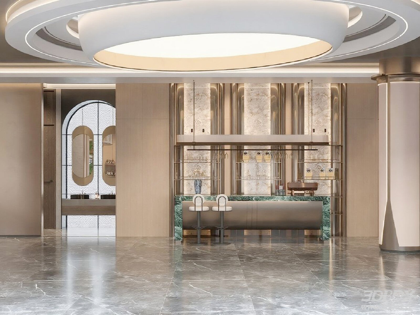 Modern Luxury Sales Office Lobby Bar Counter Scene