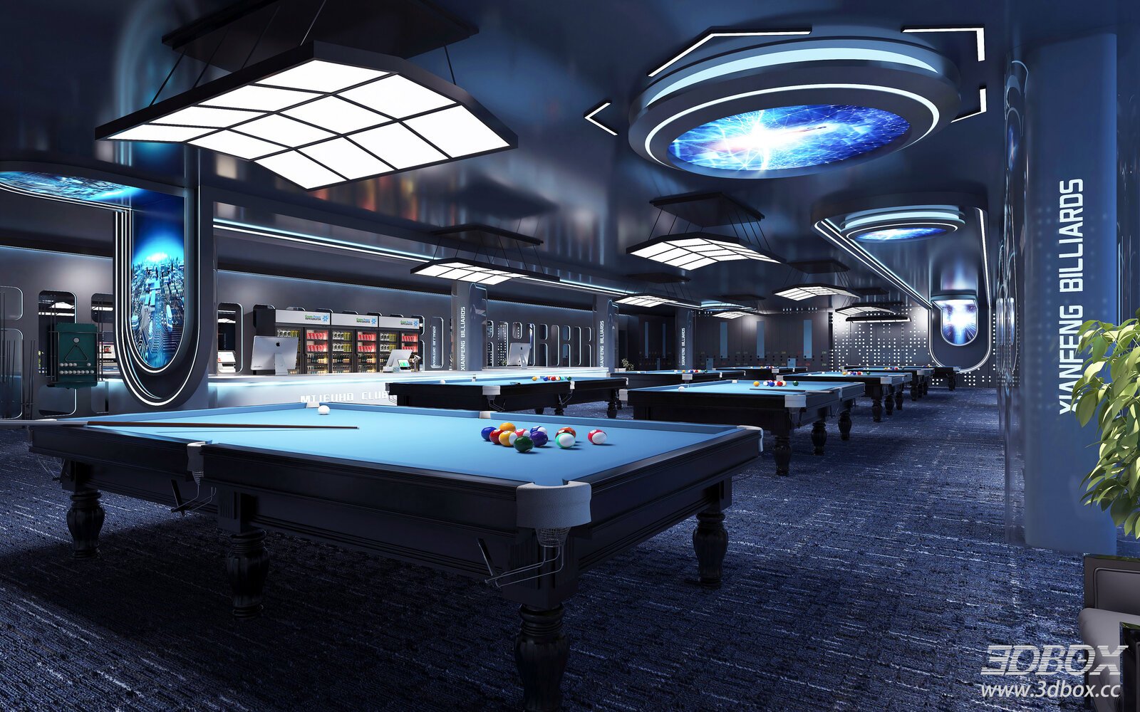 Modern Industrial Tech Luxury Billiard Hall Scene
