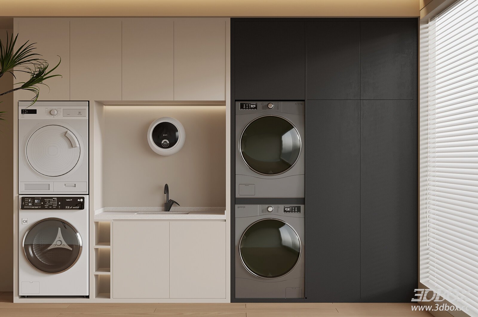 Modern Built-in Laundry Cabinet with Washing Machines