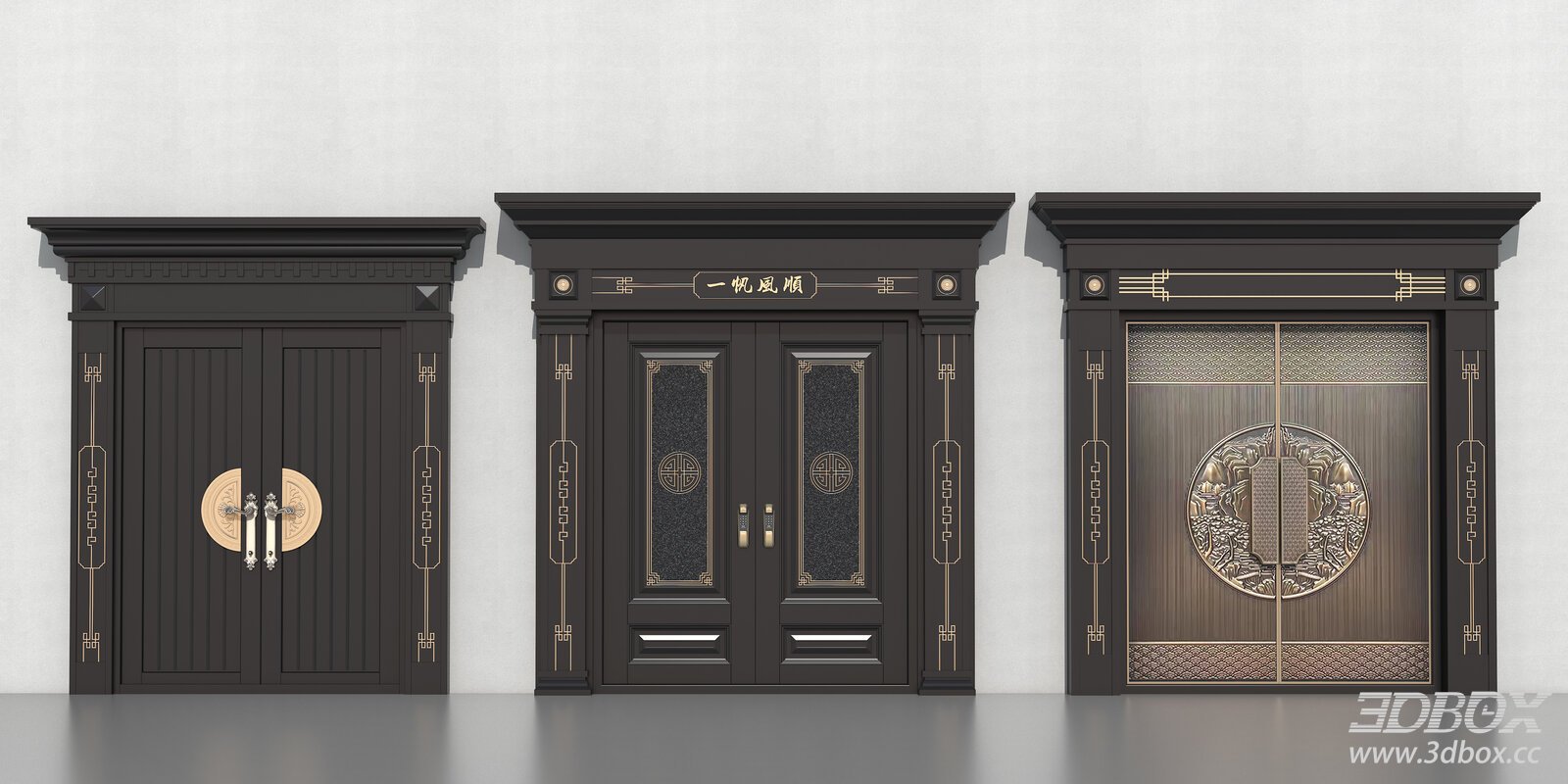 New Chinese Style Luxury Double Entry Door Set
