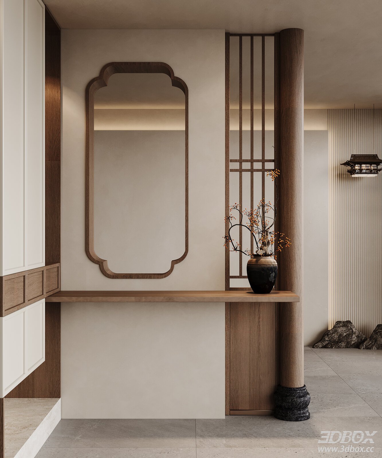 Modern Chinese Style Entryway Hallway Console Scene