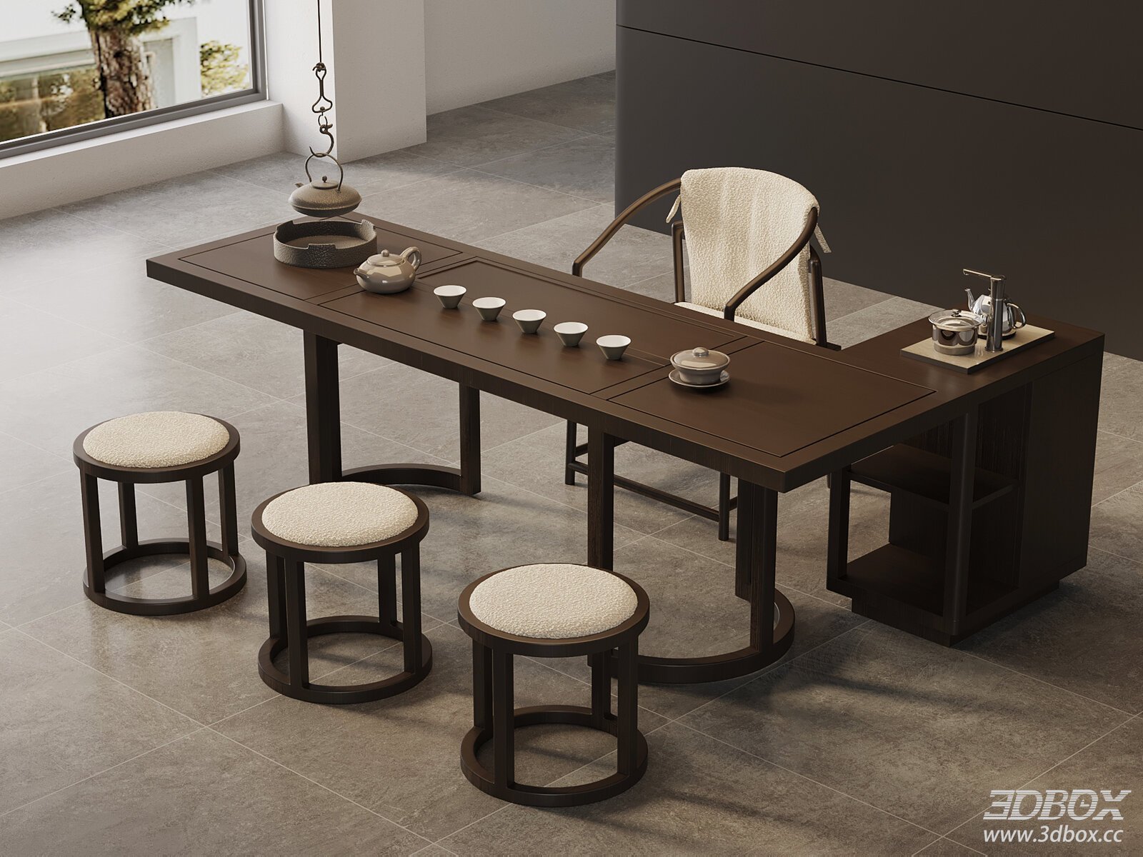 New Chinese Style Solid Wood Tea Table Set with Chairs