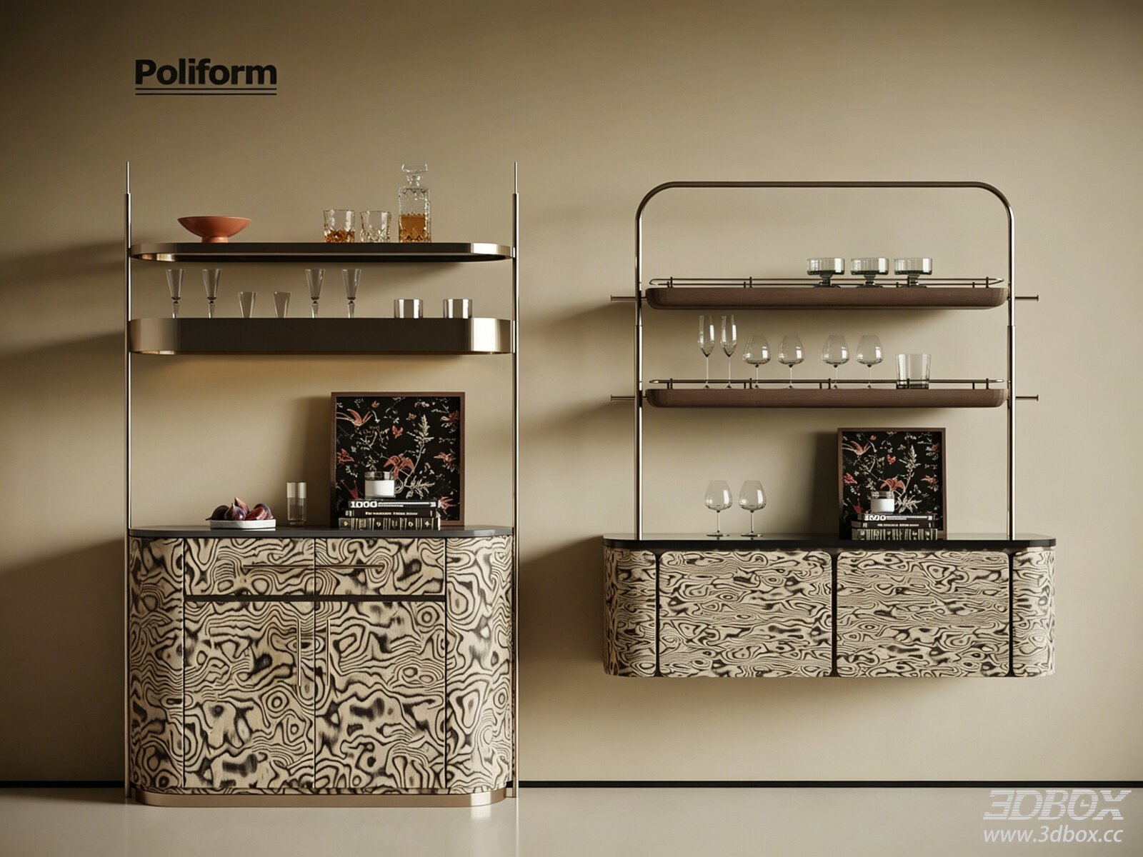 Modern Poliform Sideboard and Wine Shelf Set