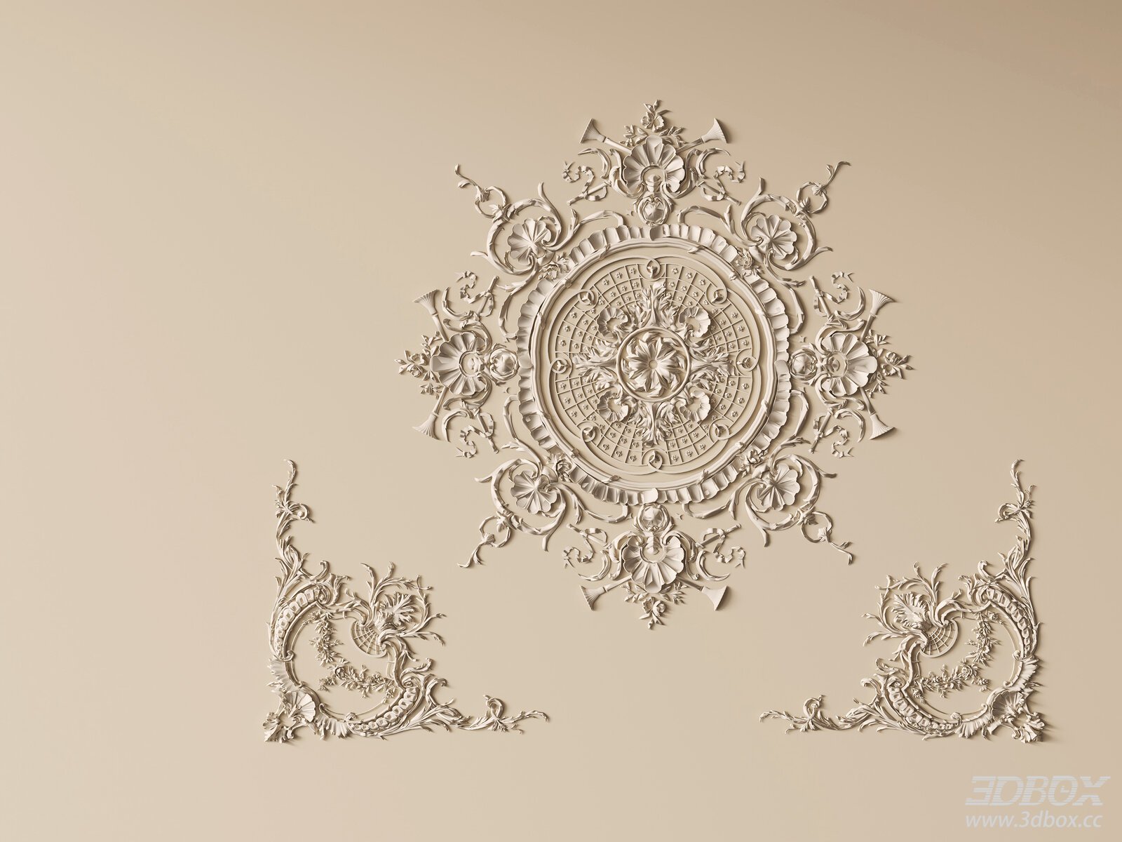 French Style Decorative Plaster Carving Ceiling Rosette Set