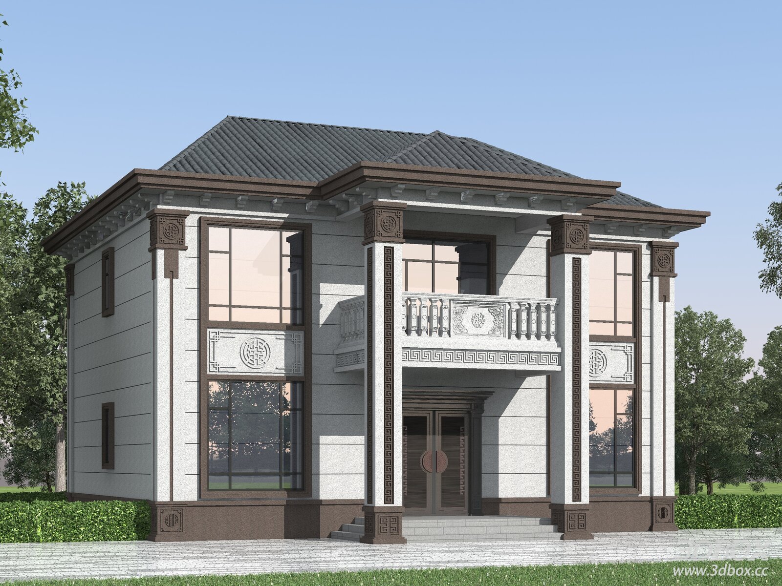New Chinese Style Two-story Villa Exterior Building