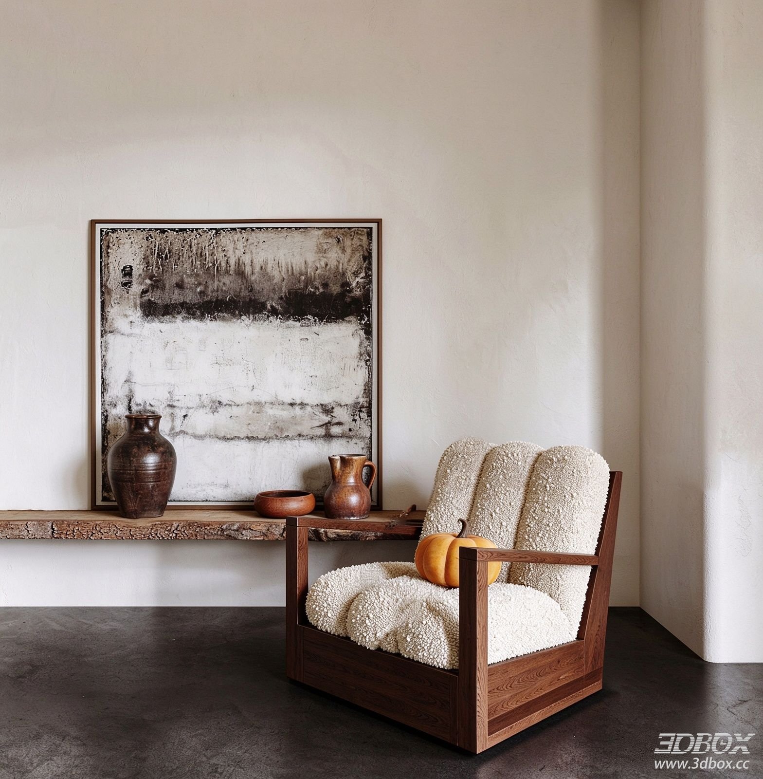 Modern Wabi Sabi Single Sofa with Boucle Fabric