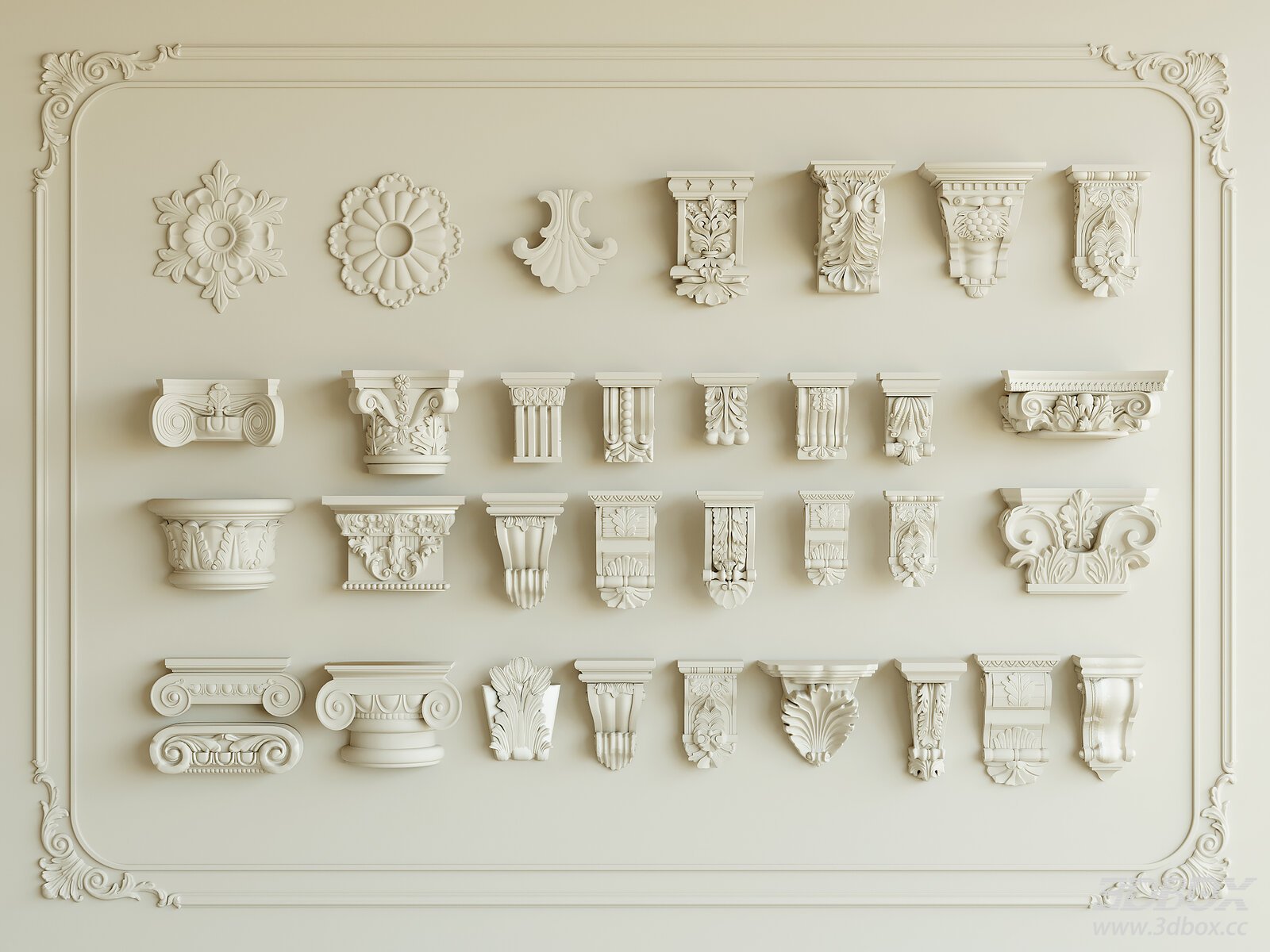 French Style Carved Decorative Plaster Corbels Set