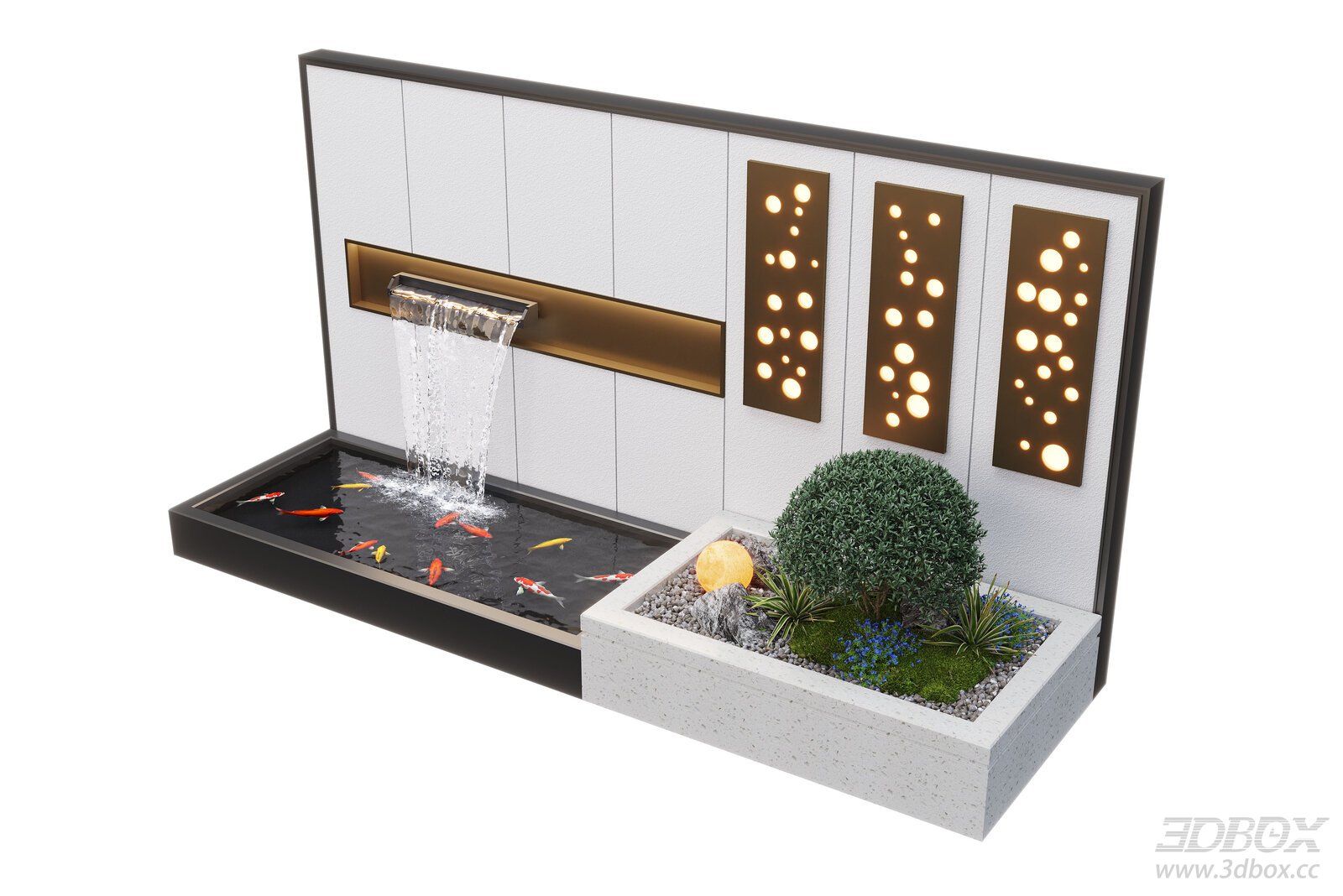 Modern Courtyard Water Wall Fountain Koi Pond Landscape