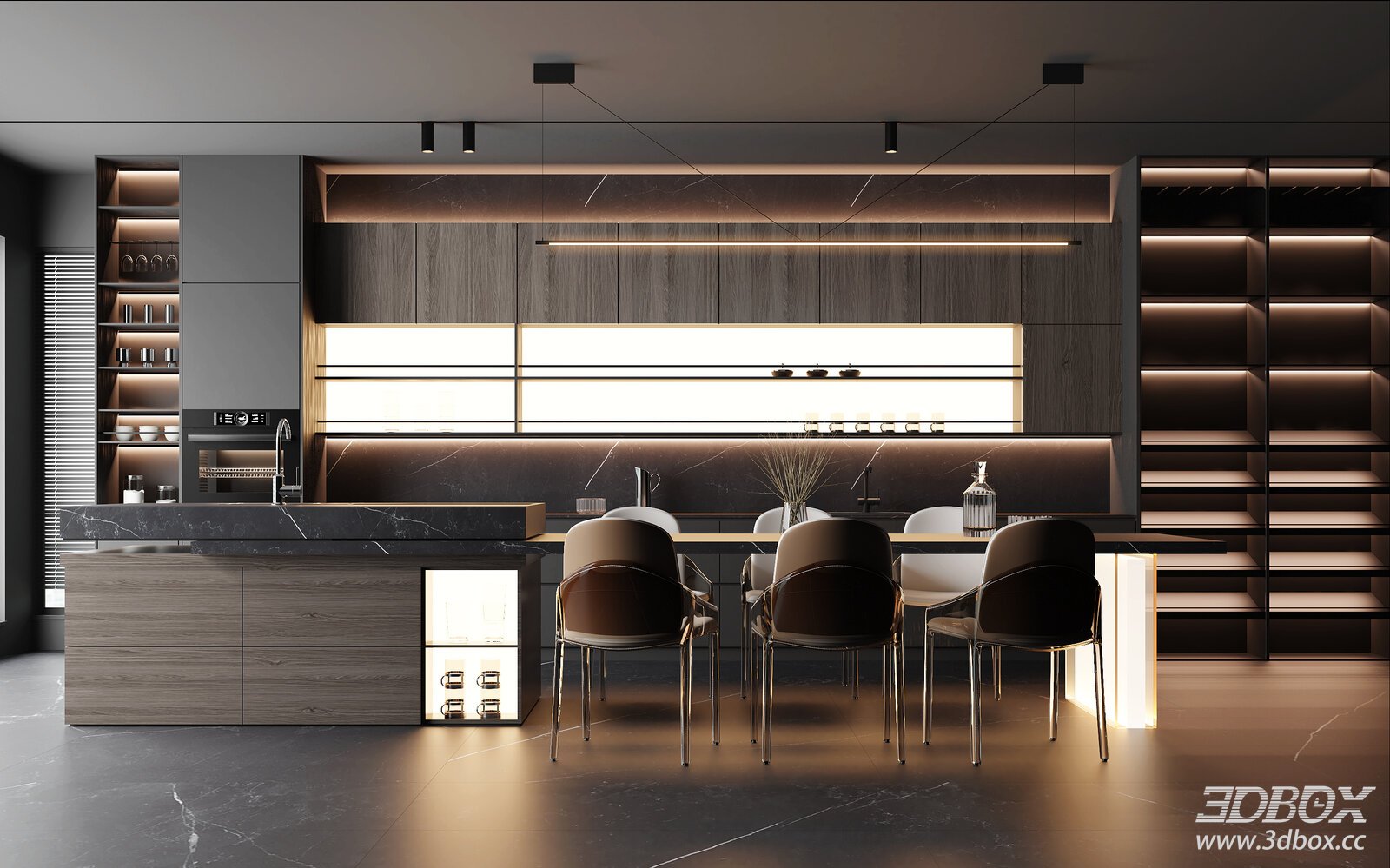 Modern Italian Style Kitchen and Dining Scene