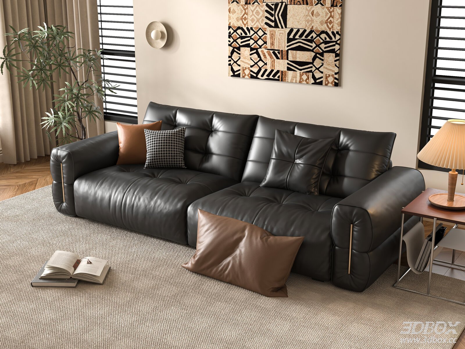 Modern Black Leather Sofa Set Living Room Furniture