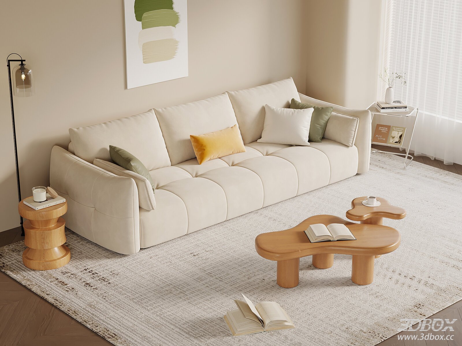Modern Cream Style Fabric Sofa Set with Coffee Tables