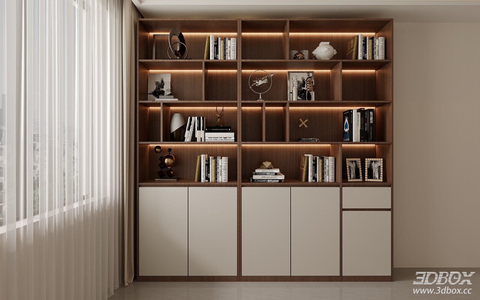 Modern Minimalist Walnut Display Bookshelf Storage Cabinet