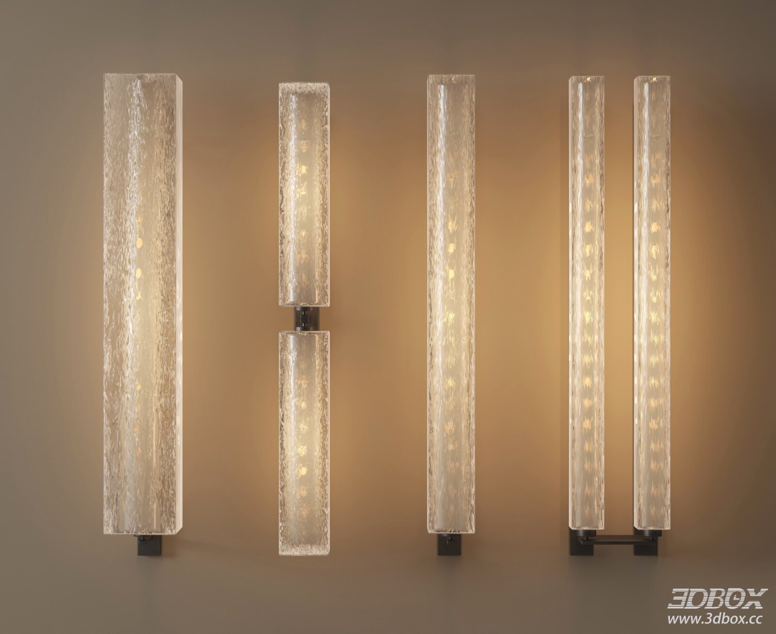 Modern Long Textured Glass Wall Sconce Set