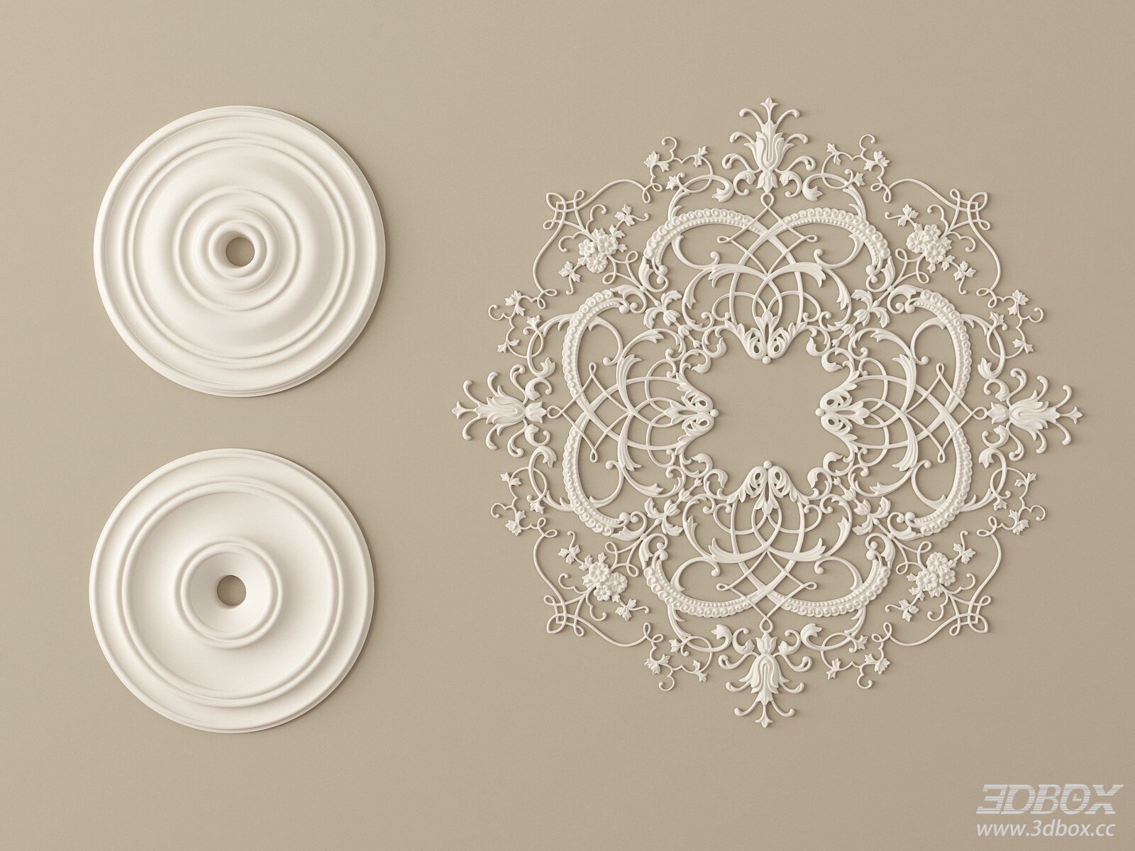 Ornate Gypsum Ceiling Rosette Decorative Plaster Set