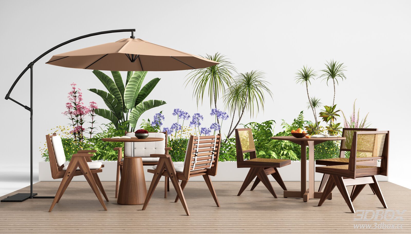 Modern Outdoor Dining Table and Chairs Set with Sun Umbrella
