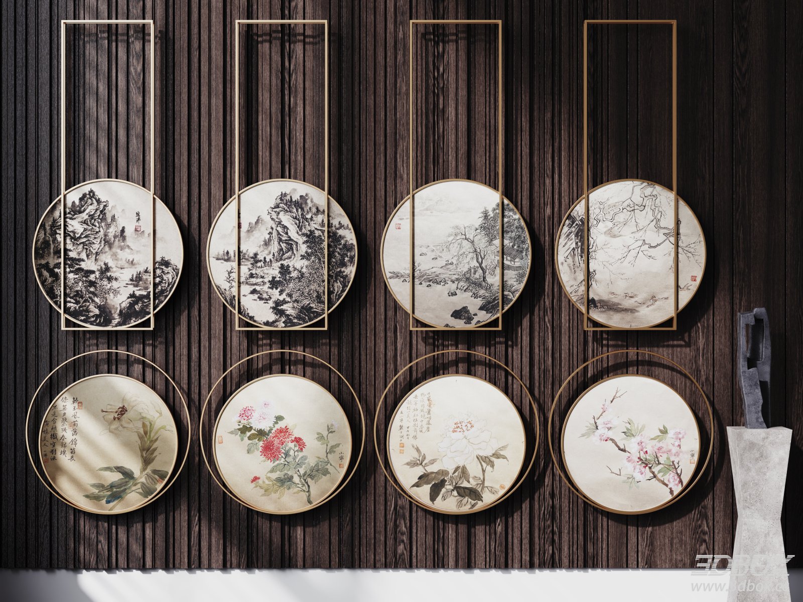 Chinese Style Circular Metal Frame Decorative Wall Art Set