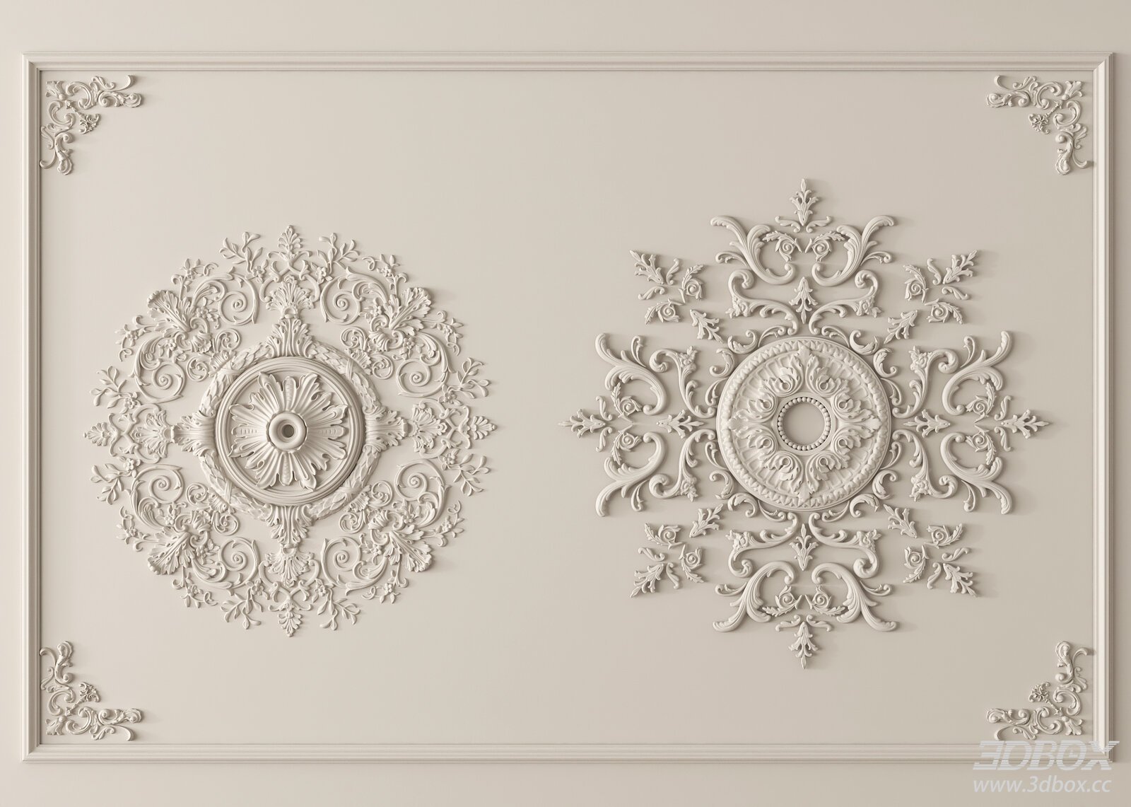 Vintage French Carved Gypsum Decorative Plaster Ceiling Rosette Set