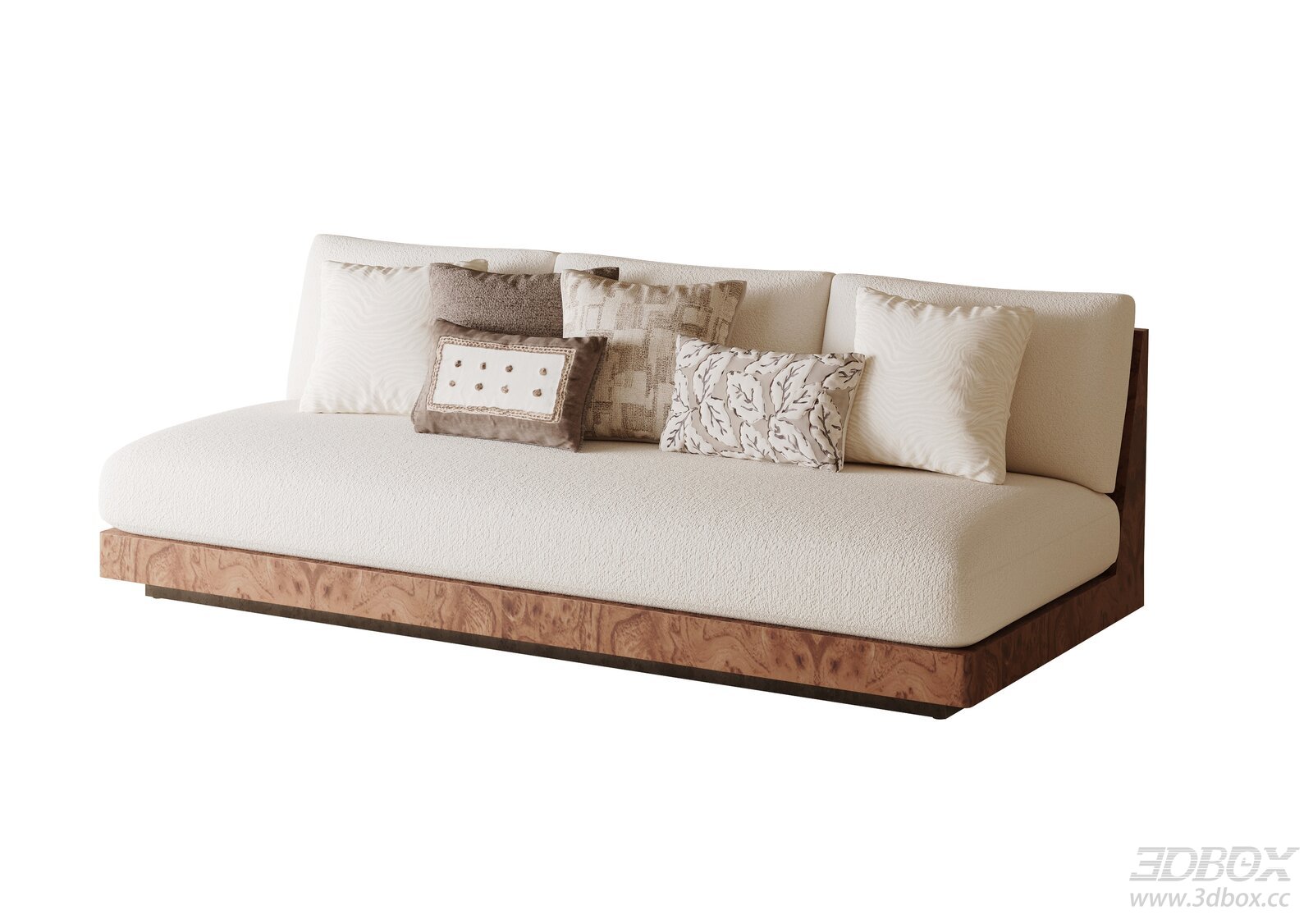 Mid-century Vintage Boucle Fabric Sofa with Wooden Base