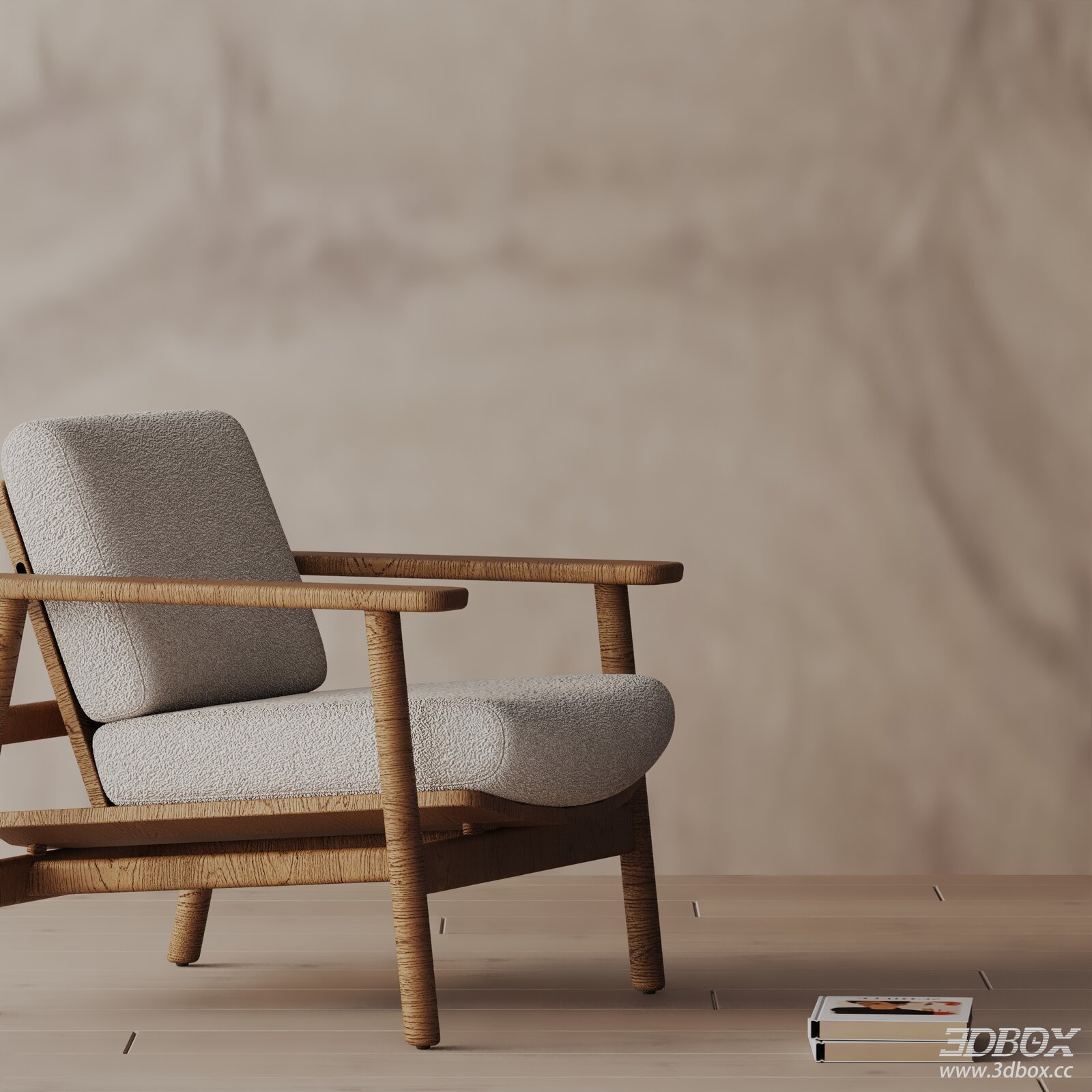 Modern Wooden Frame Fabric Upholstered Armchair
