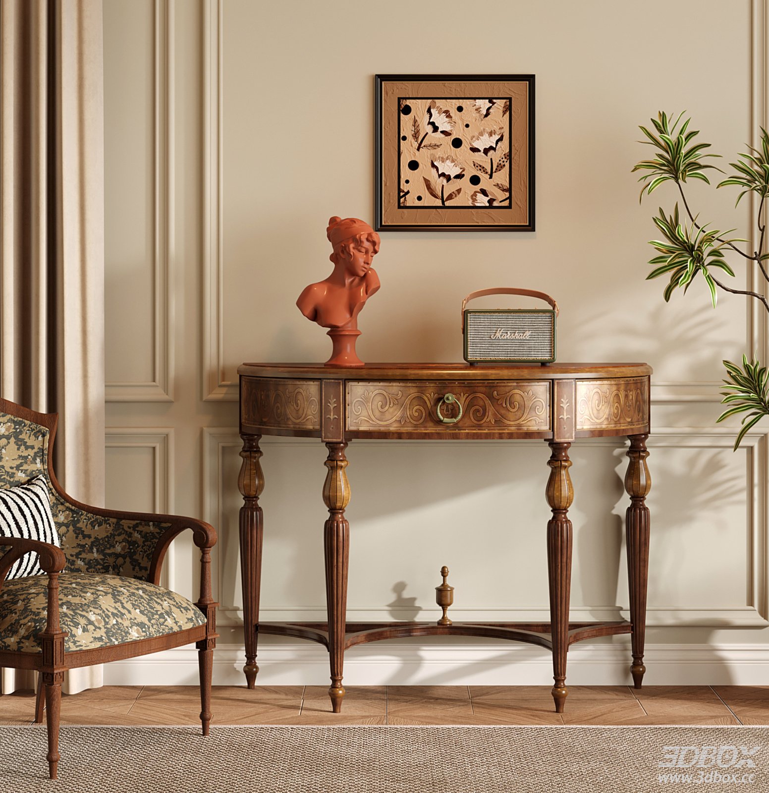 French Vintage Wooden Console Table Entryway Cabinet