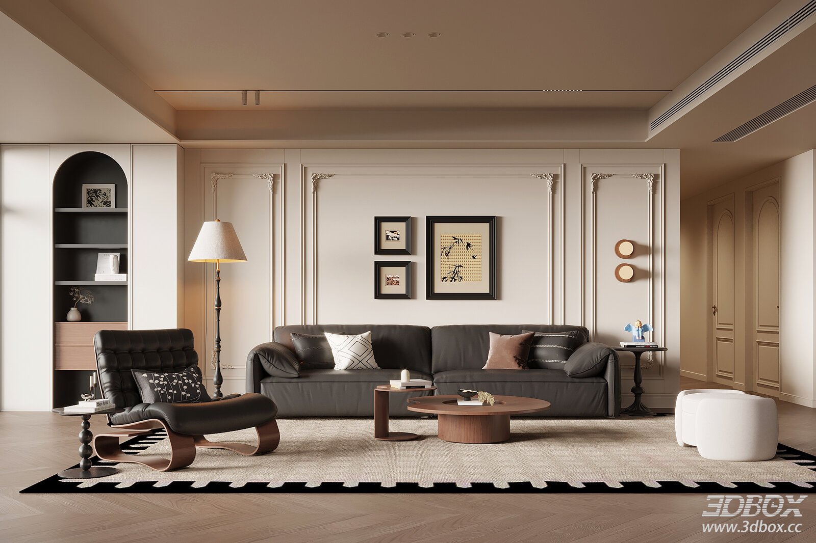 French Retro Style Living Room Sofa Coffee Table Set