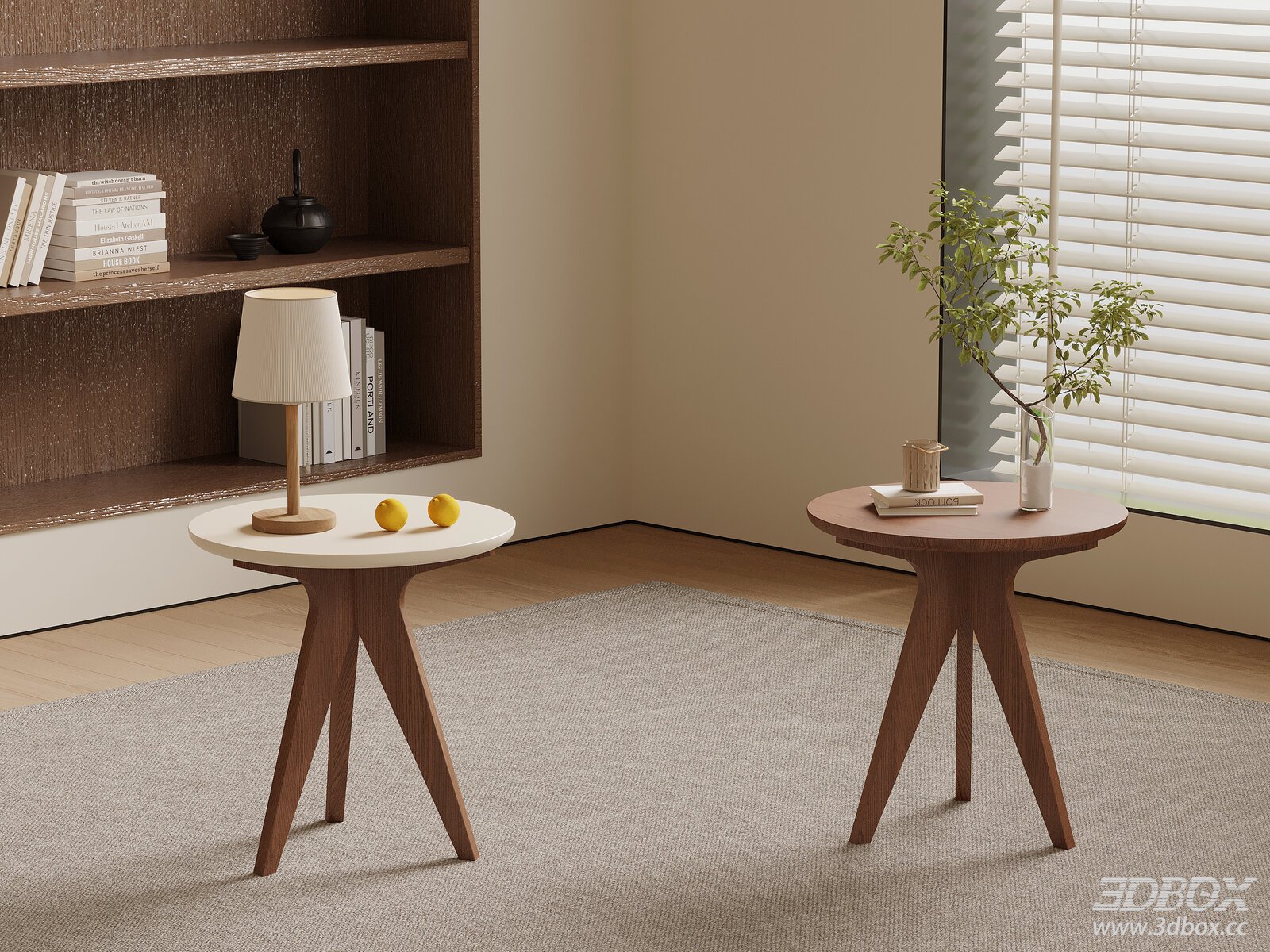 Mid-century Modern Round Wooden Side Table Set