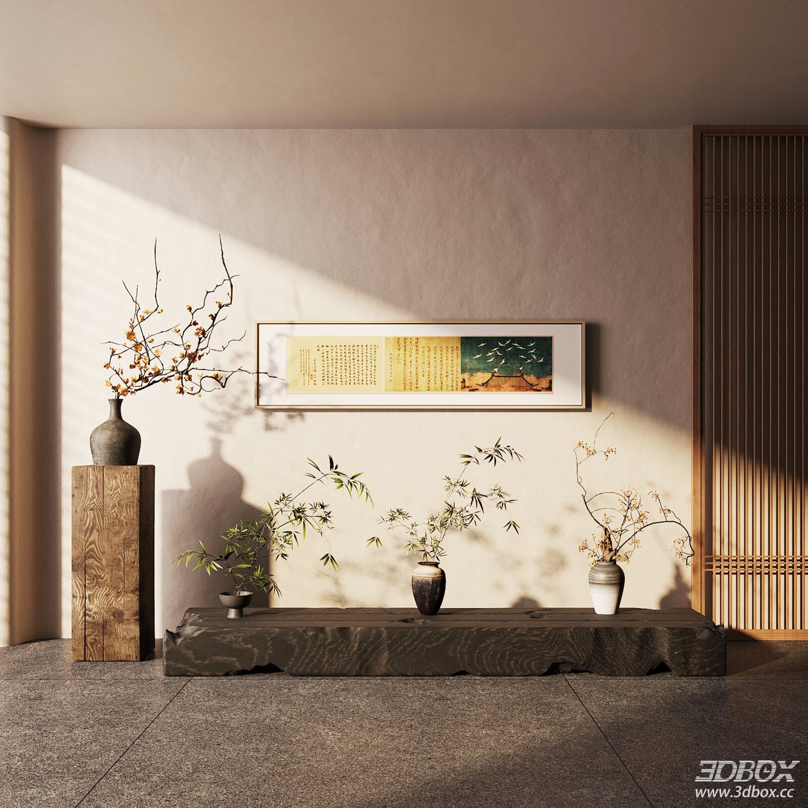 Wabi Sabi Decor Set with Vases Dried Flowers and Bamboo