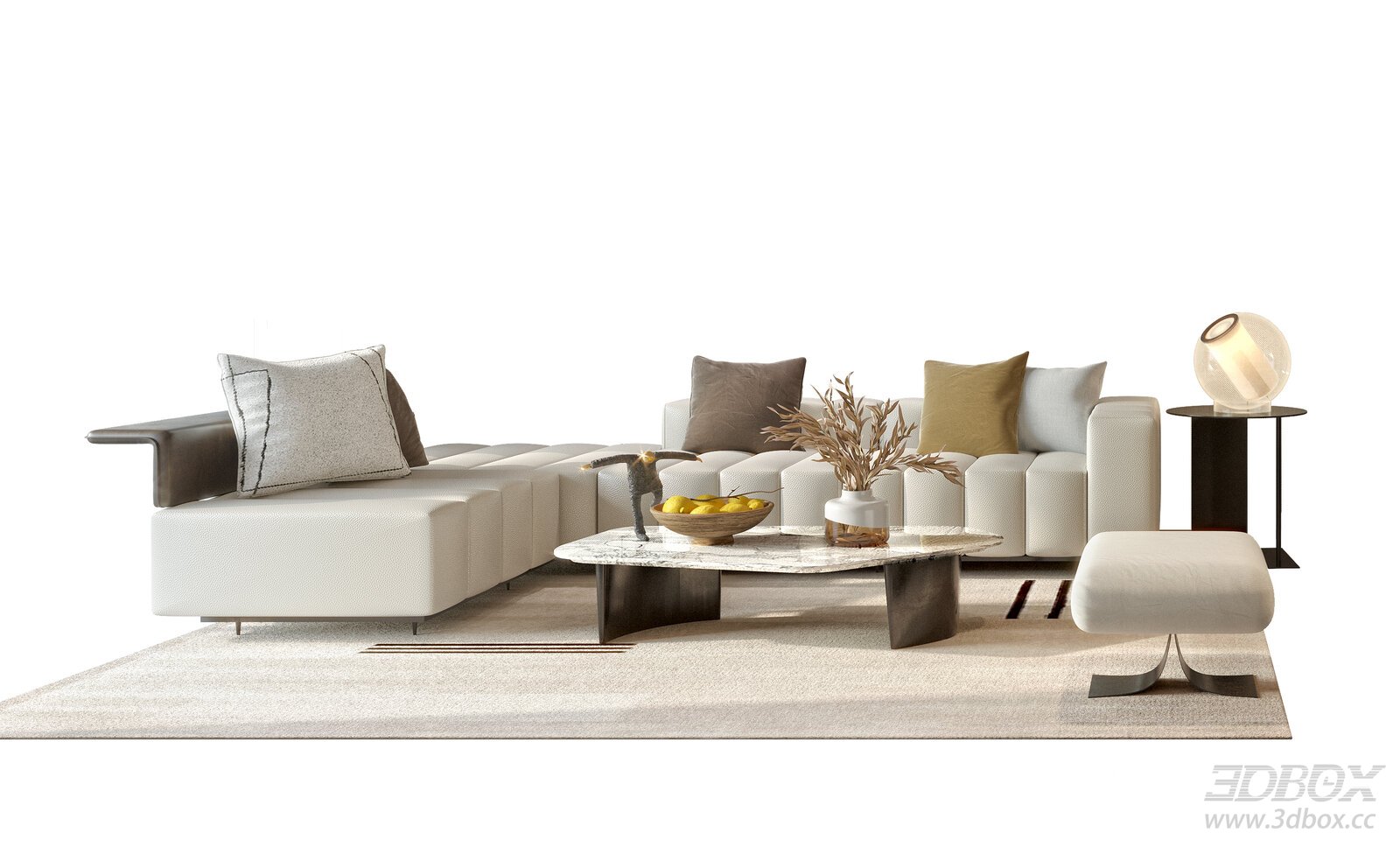Modern Leather Sectional Sofa Set with Coffee Table and Side Furniture