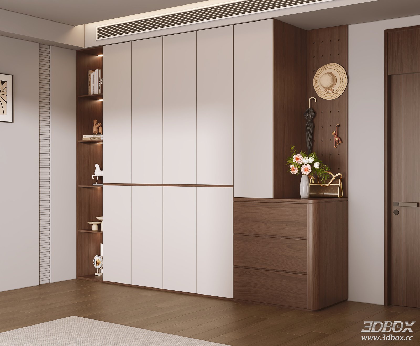 Mid Century Modern Bedroom Wardrobe with Display Shelf