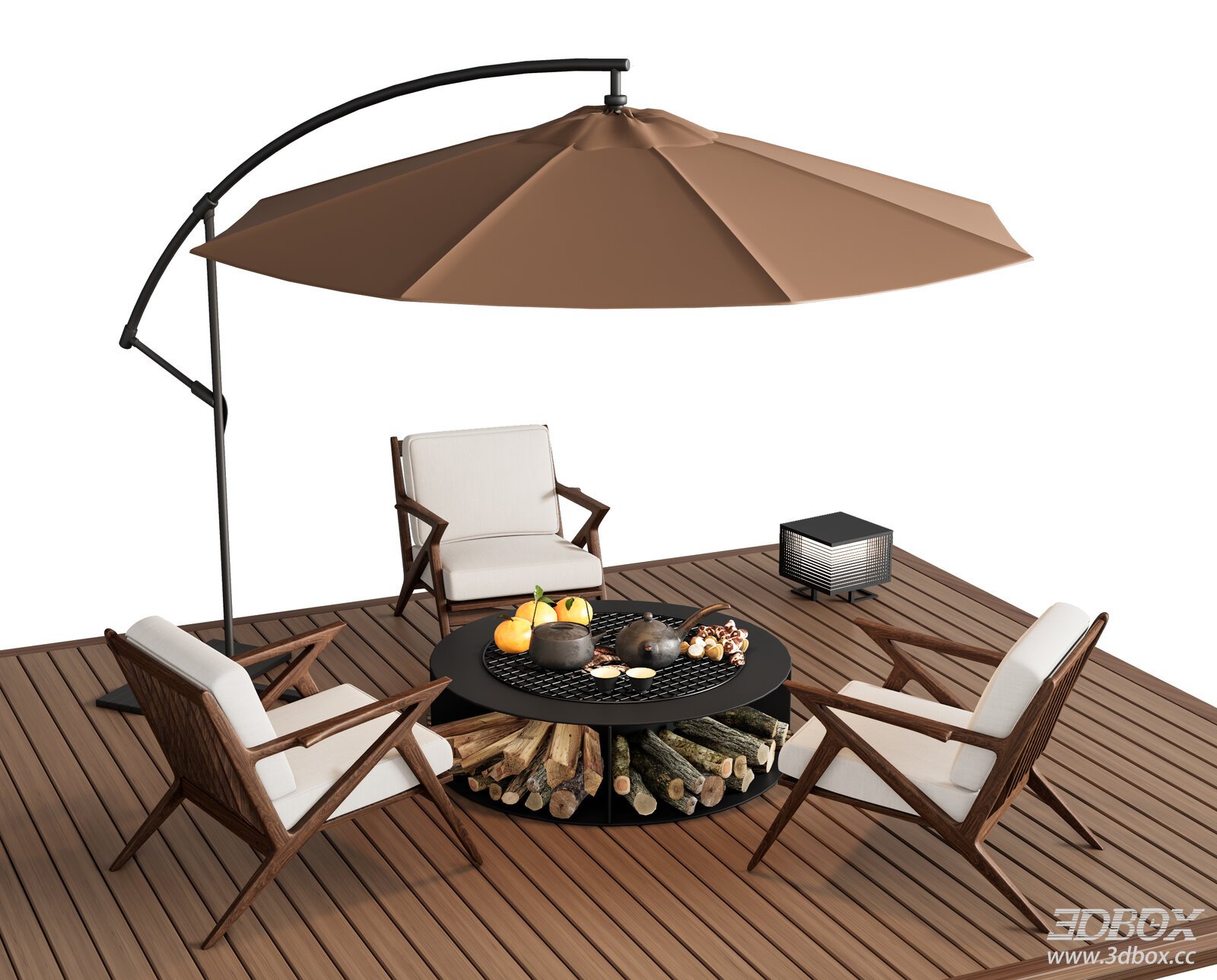 Modern Outdoor Leisure Furniture Set with Fire Pit and Parasol