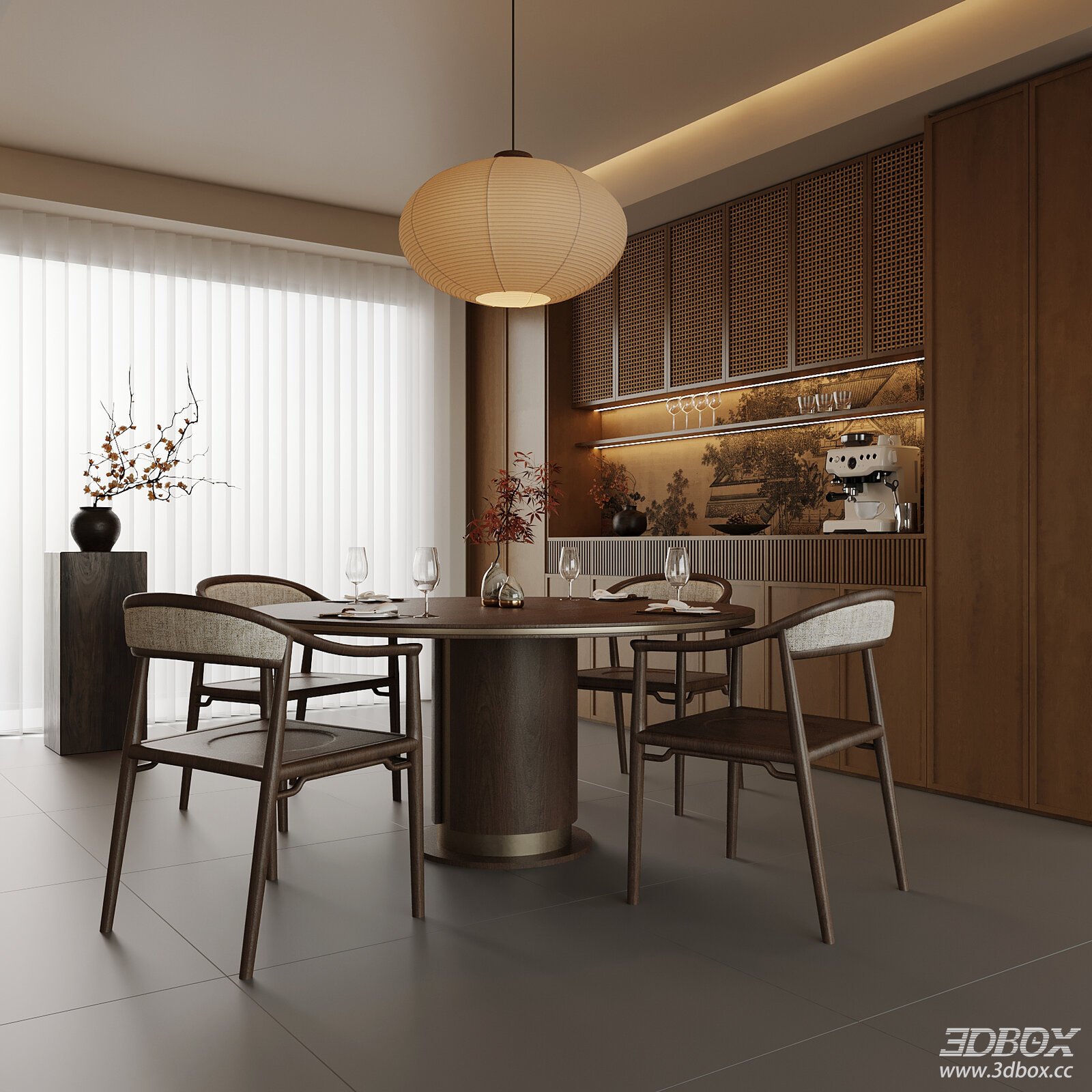 New Chinese Style Dining Room with Round Table and Chairs
