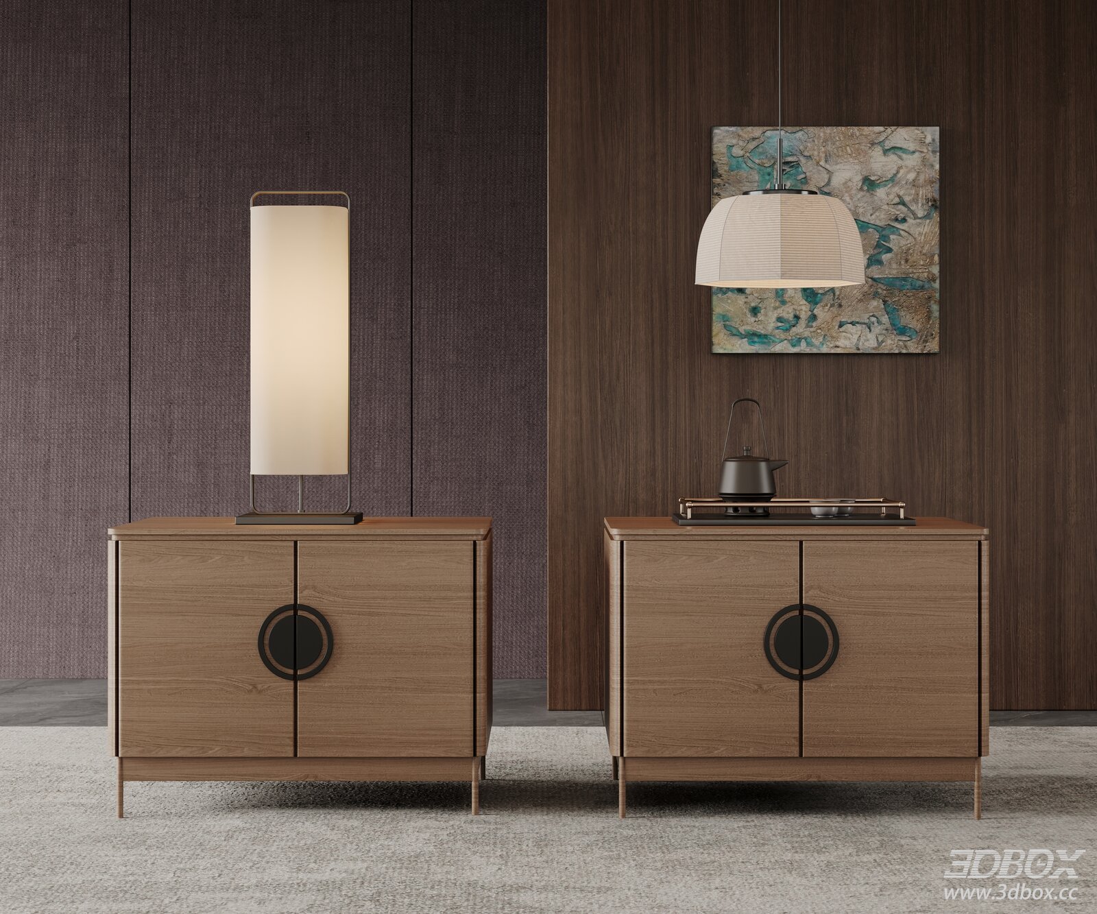 New Chinese Song Style Wooden Nightstand Cabinet Set
