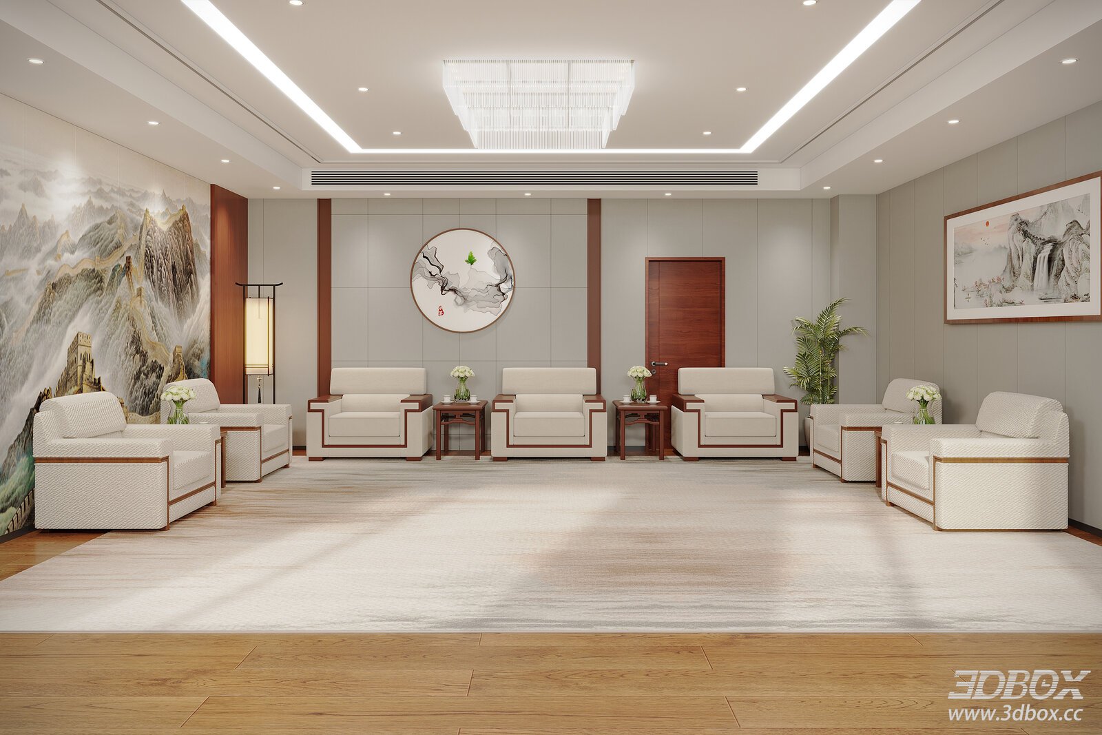 Modern Chinese Style Reception Lounge Interior Scene