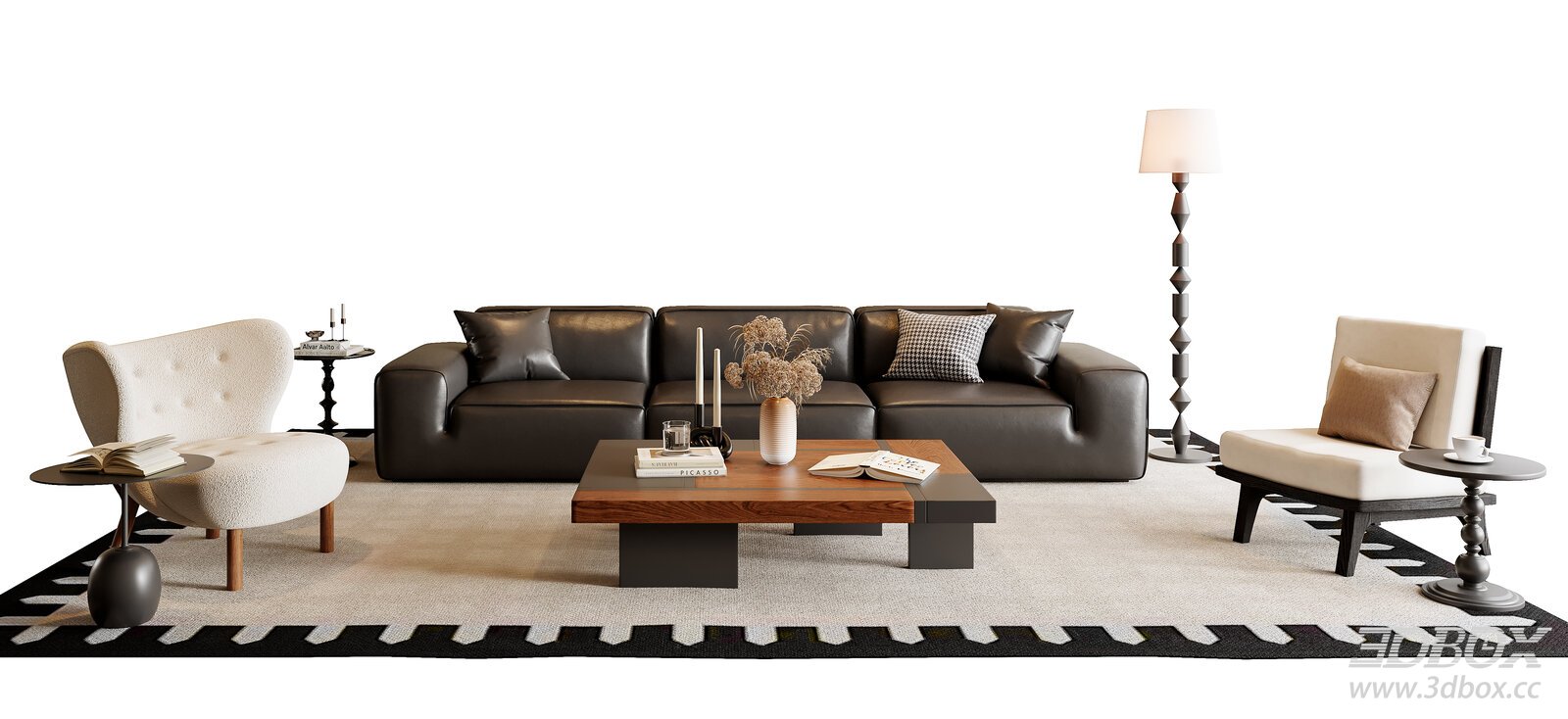 French Vintage Style Leather Sofa and Coffee Table Set