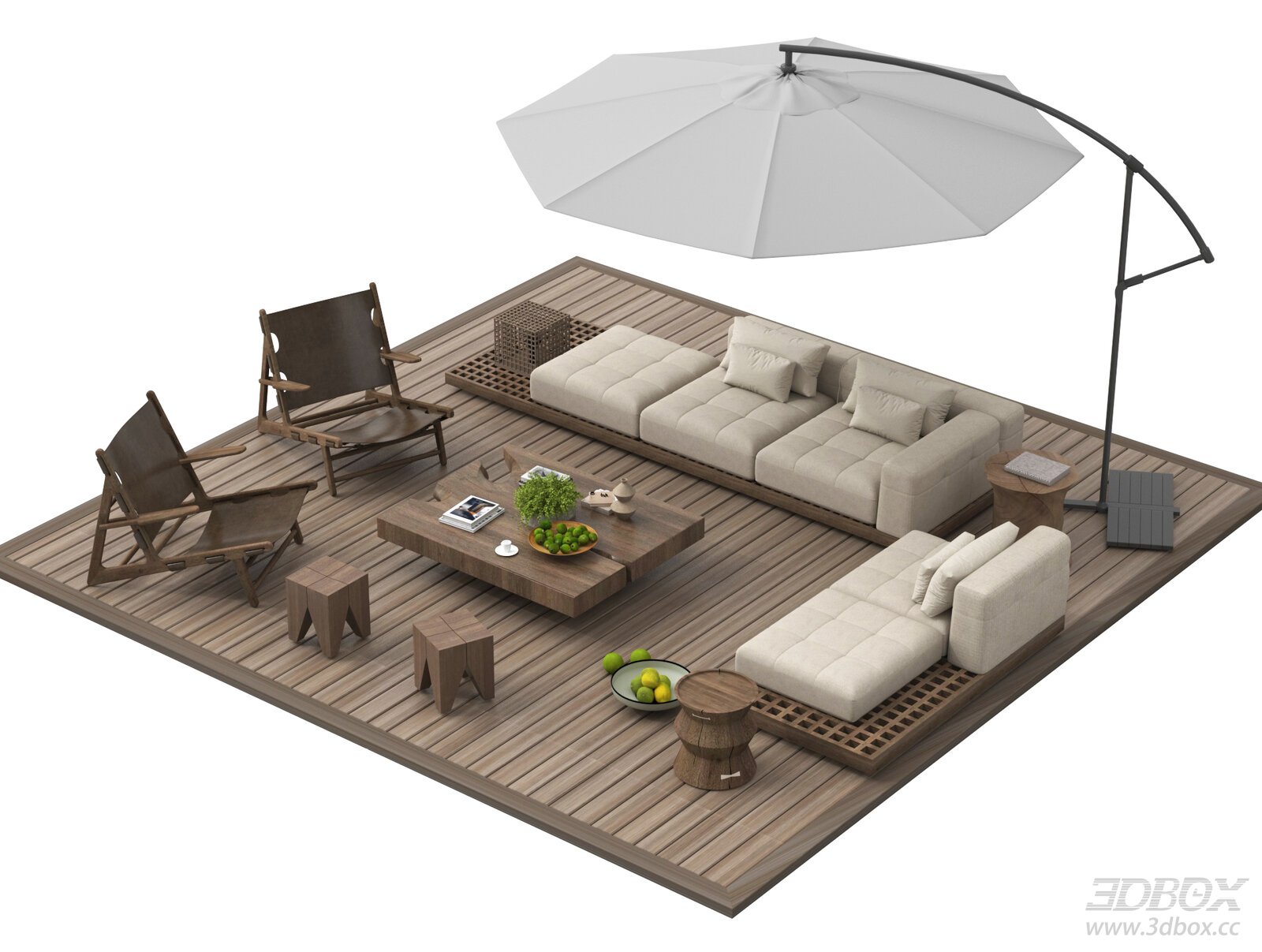 Wabi Sabi Outdoor Patio Sofa Furniture Set with Sun Umbrella