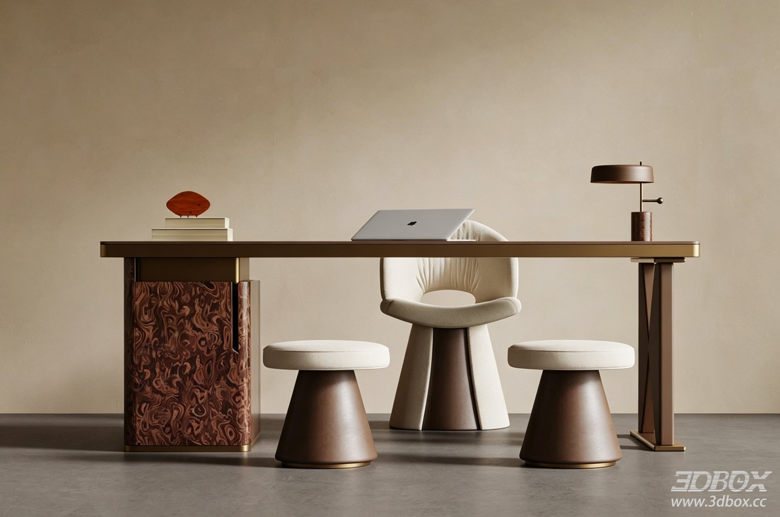 Mid-Century Vintage Desk and Upholstered Chair Set
