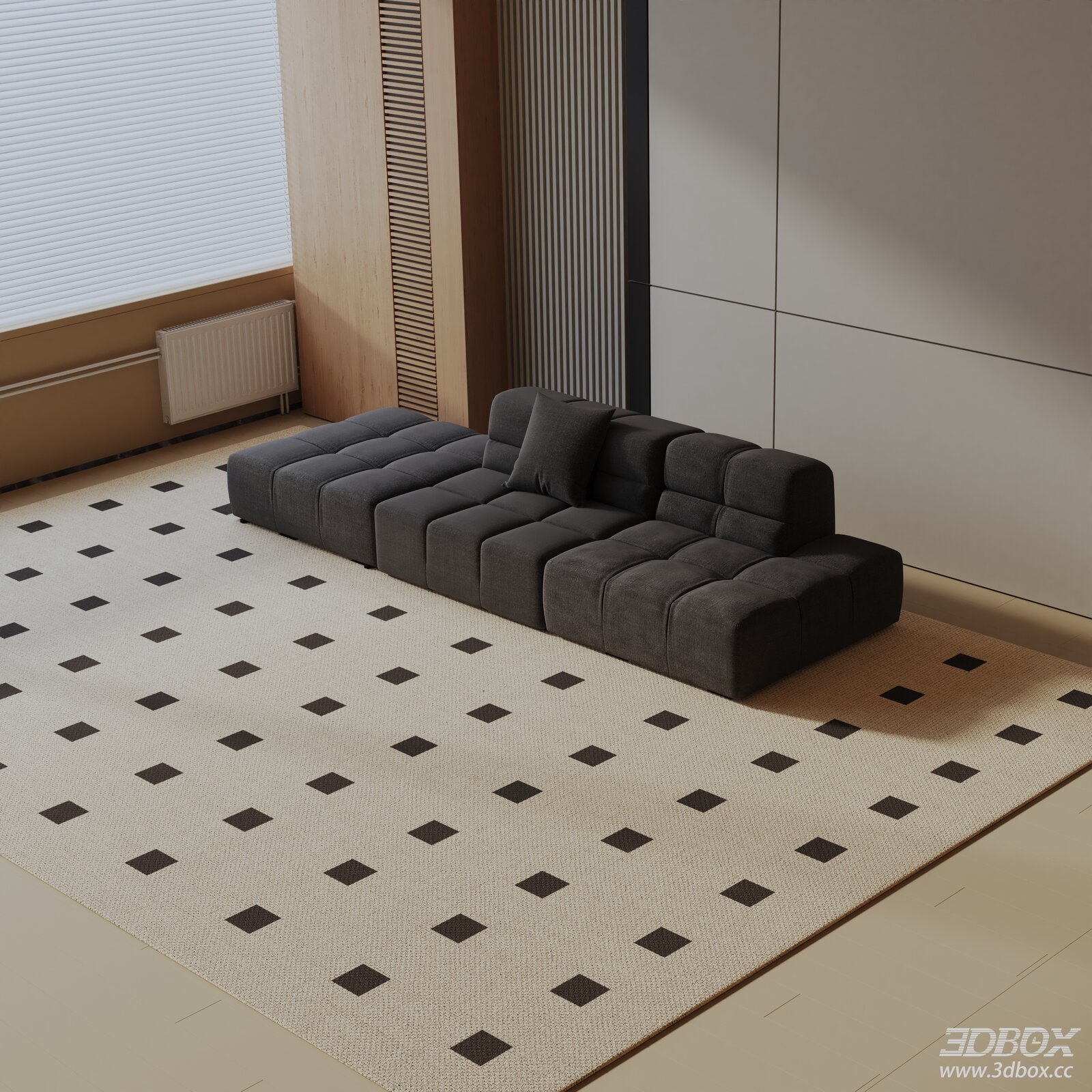 Modern Modular Dark Gray Fabric Sofa Set