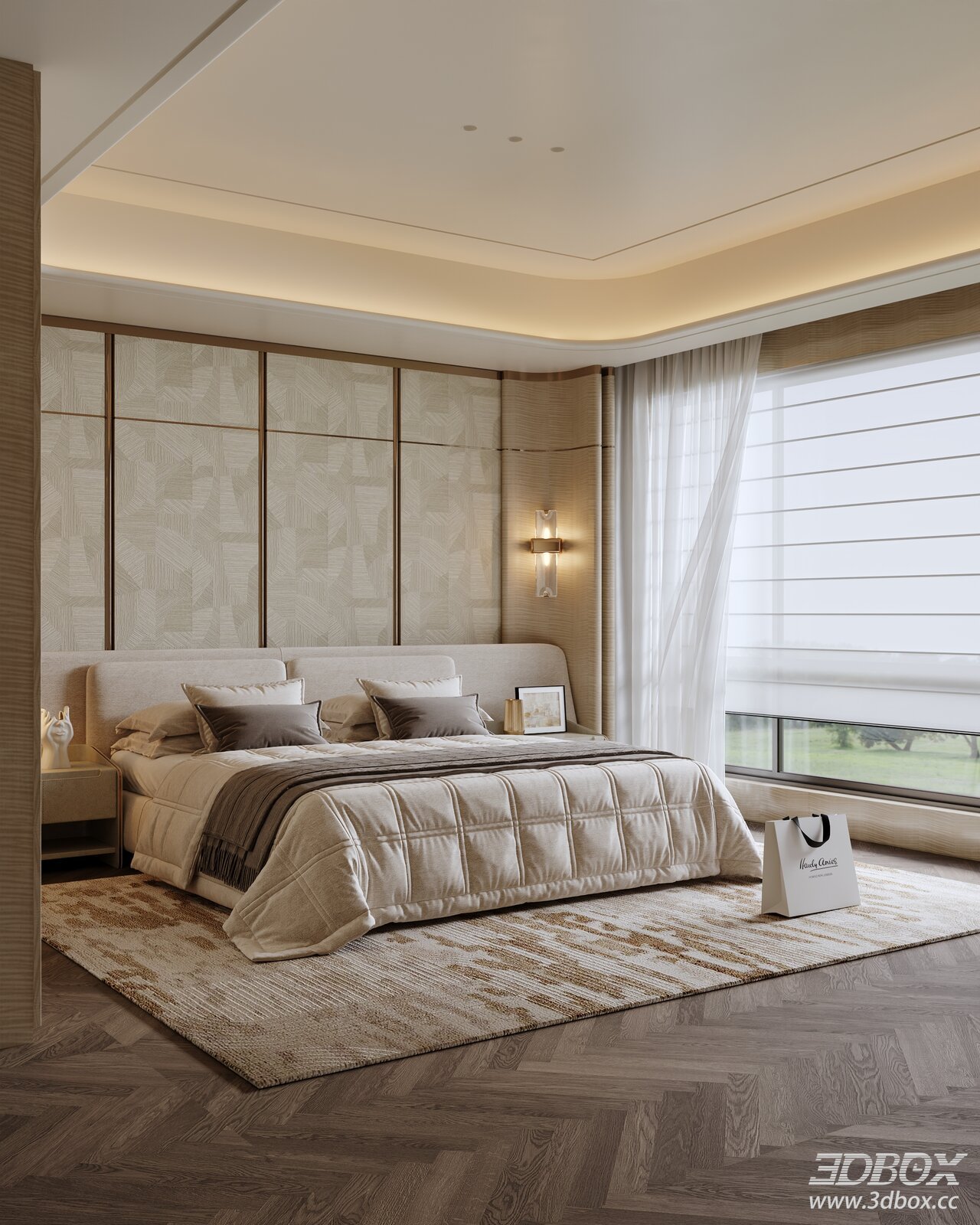 Luxury Modern Master Bedroom Interior Scene