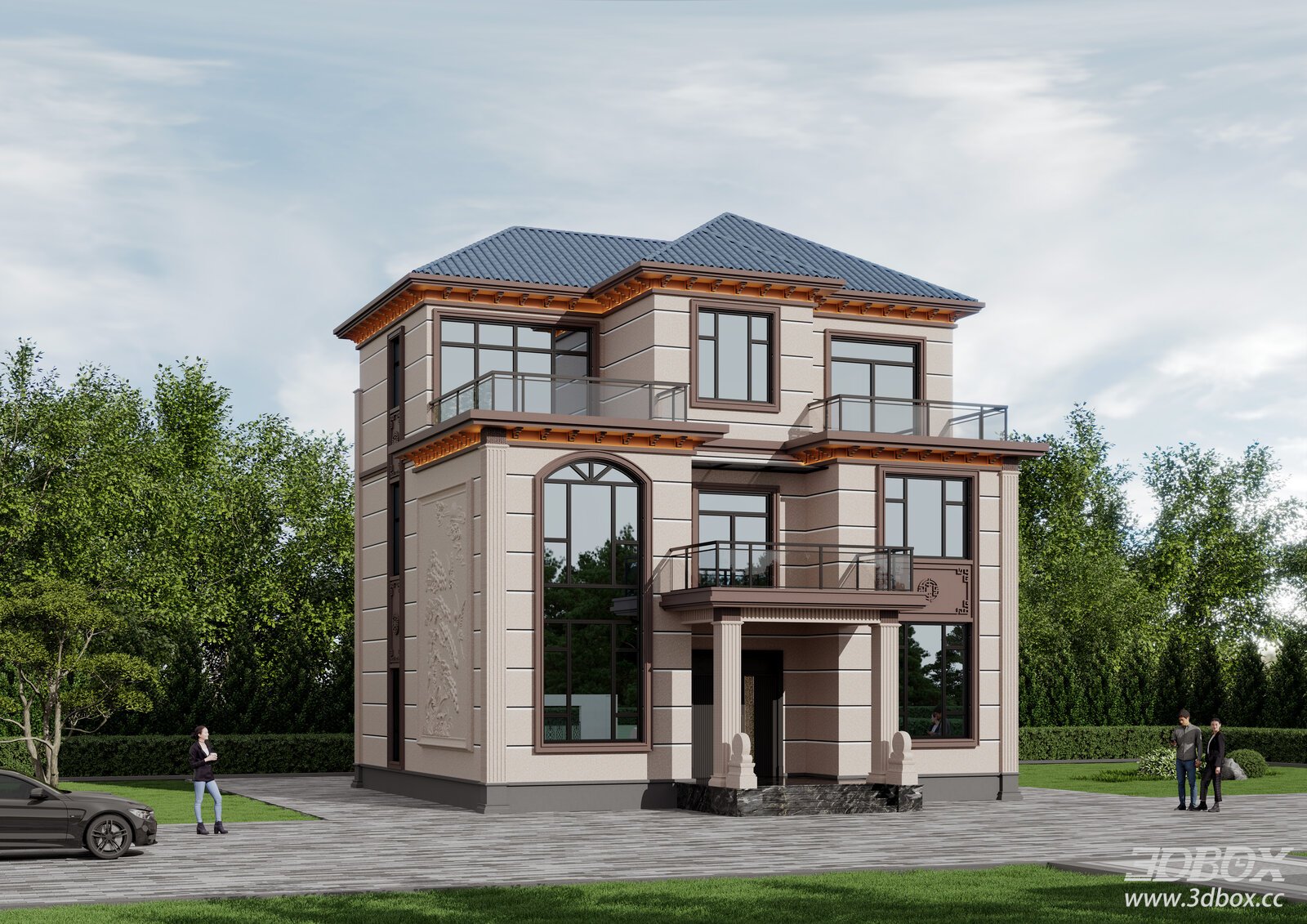 New Chinese Style Three-story Villa Exterior