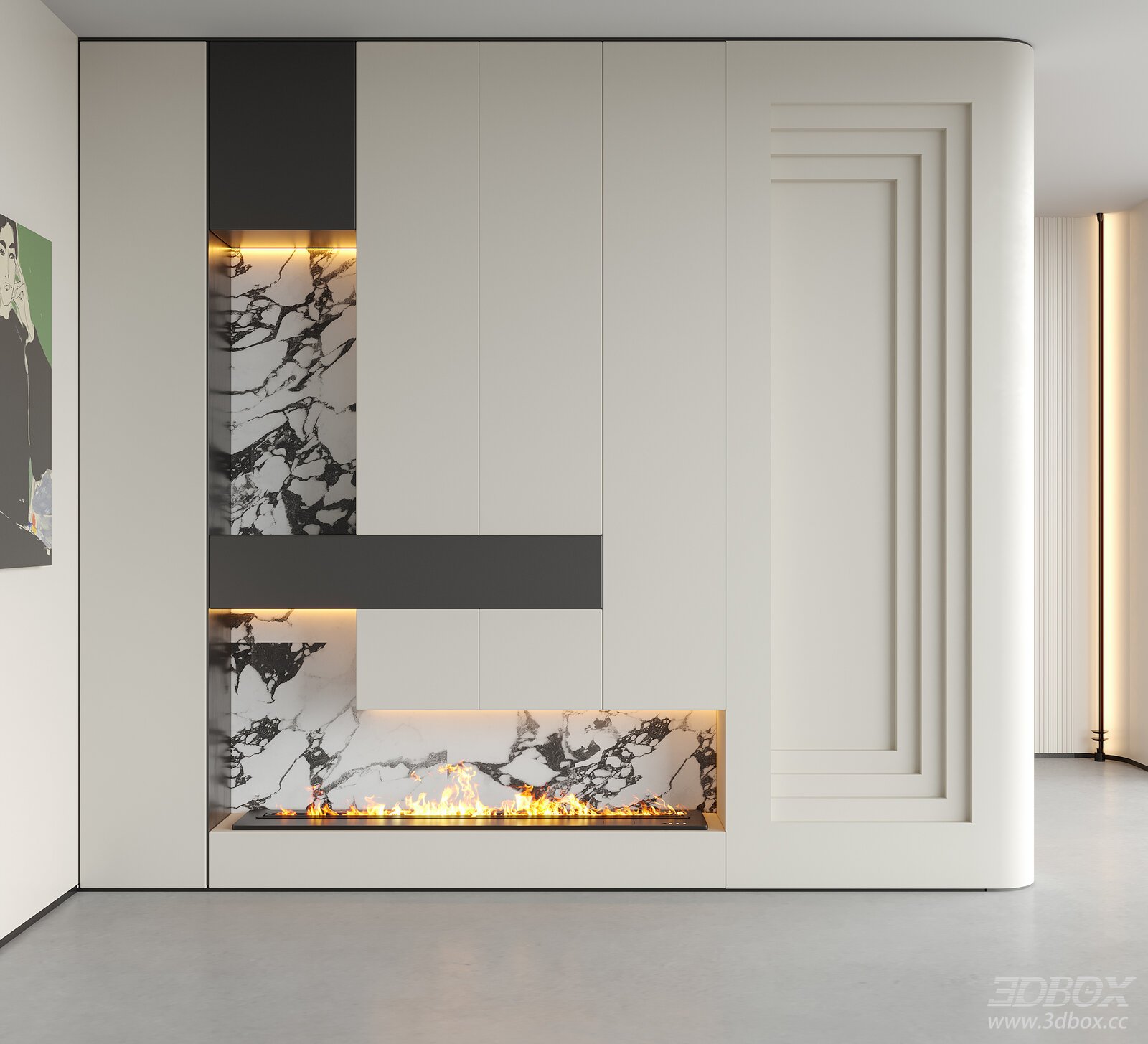 Modern Minimalist Entry Hallway with Electric Fireplace