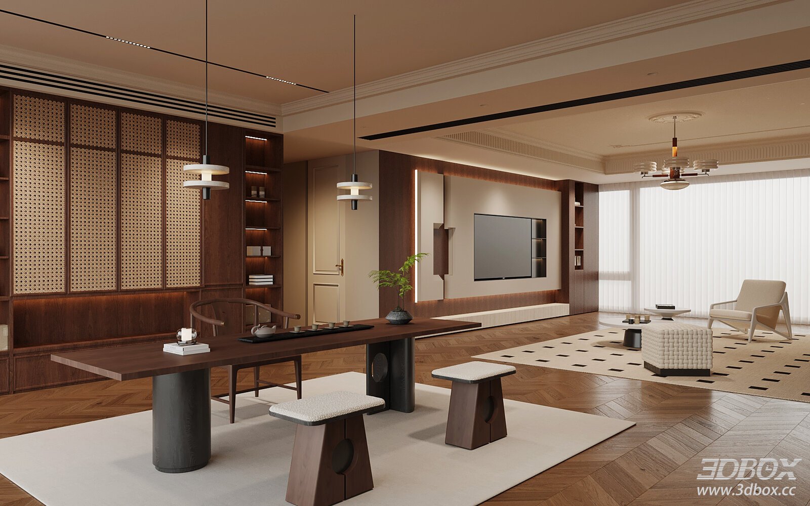 Mid Century Modern Living Room Tea Room Interior Scene