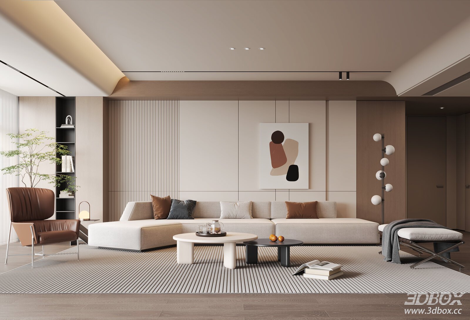 Modern Minimalist Gray Tone Living Room with No Main Lamp