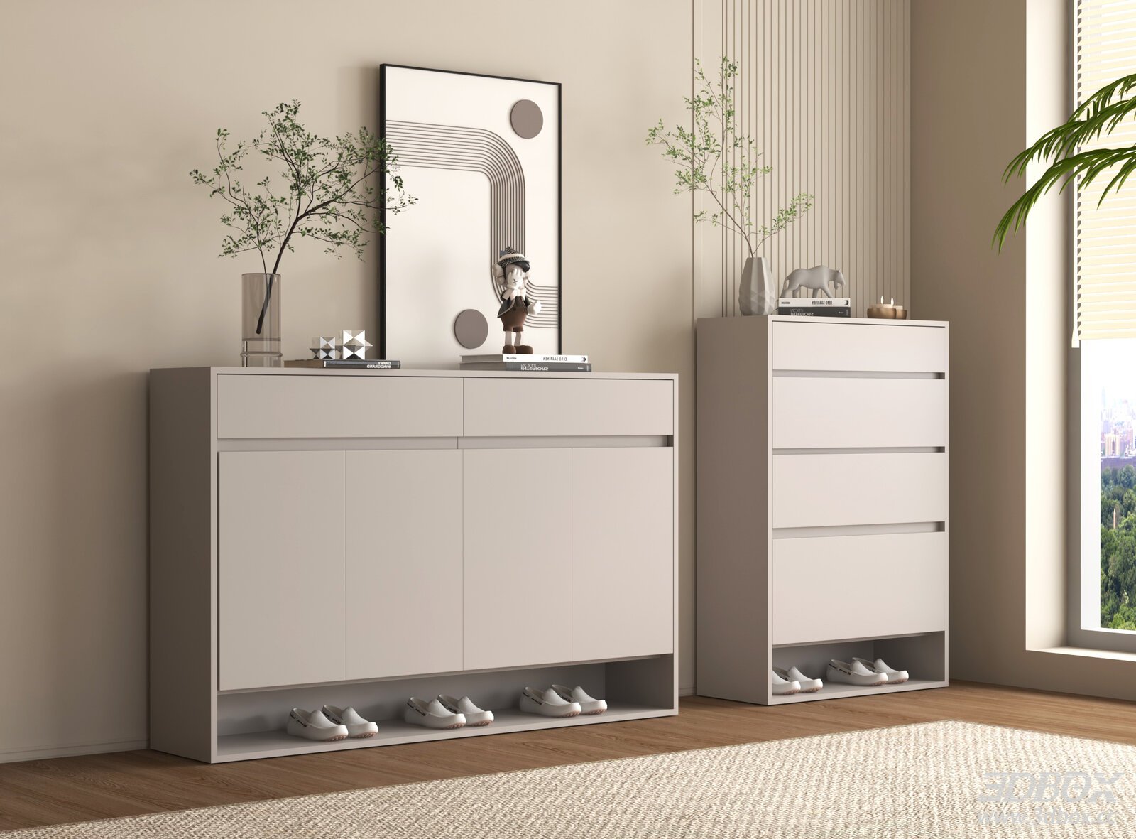 Modern Minimalist Hallway Shoe Cabinet Sideboard Set